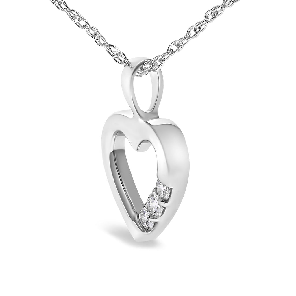 .925 Sterling Silver Lab Grown Diamond 1/4 Cttw Three Stone Heart Pendant Necklace - 18" Inches - Friggin Jewelry