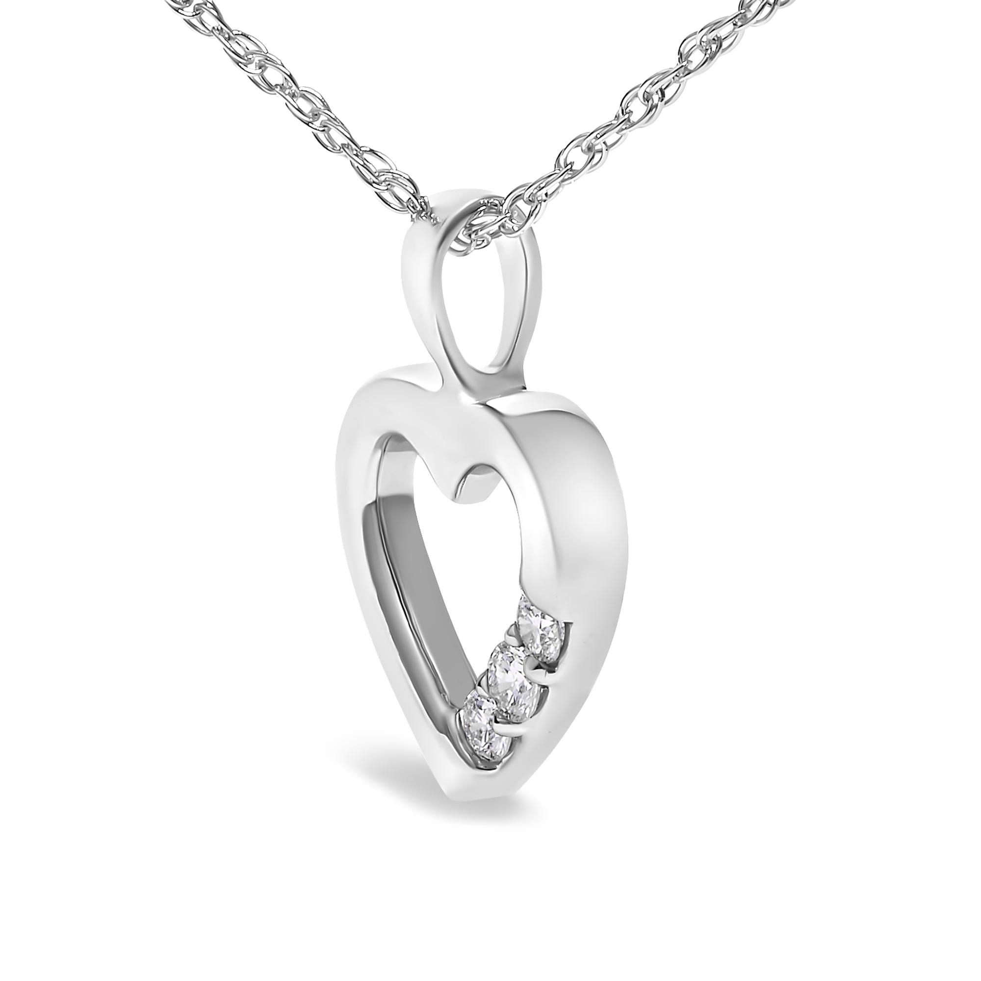 .925 Sterling Silver Lab Grown Diamond 1/4 Cttw Three Stone Heart Pendant Necklace - 18" Inches - Friggin Jewelry