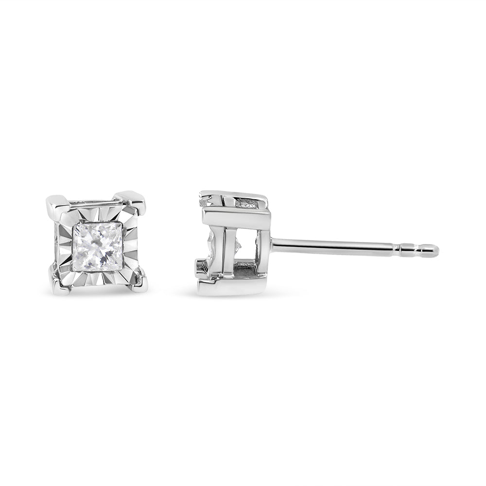 Pendientes solitarios de diamantes de talla princesa engastados en plata de ley 925 (color HI, claridad I2-I3) - Friggin Jewelry