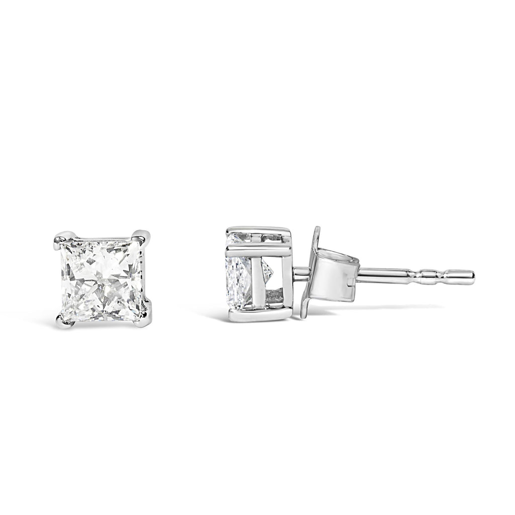14K White Gold Princess Cut Lab-Grown Diamond Solitaire Stud Earrings (F-G Color, VS2-SI1 Clarity) - Friggin Jewelry