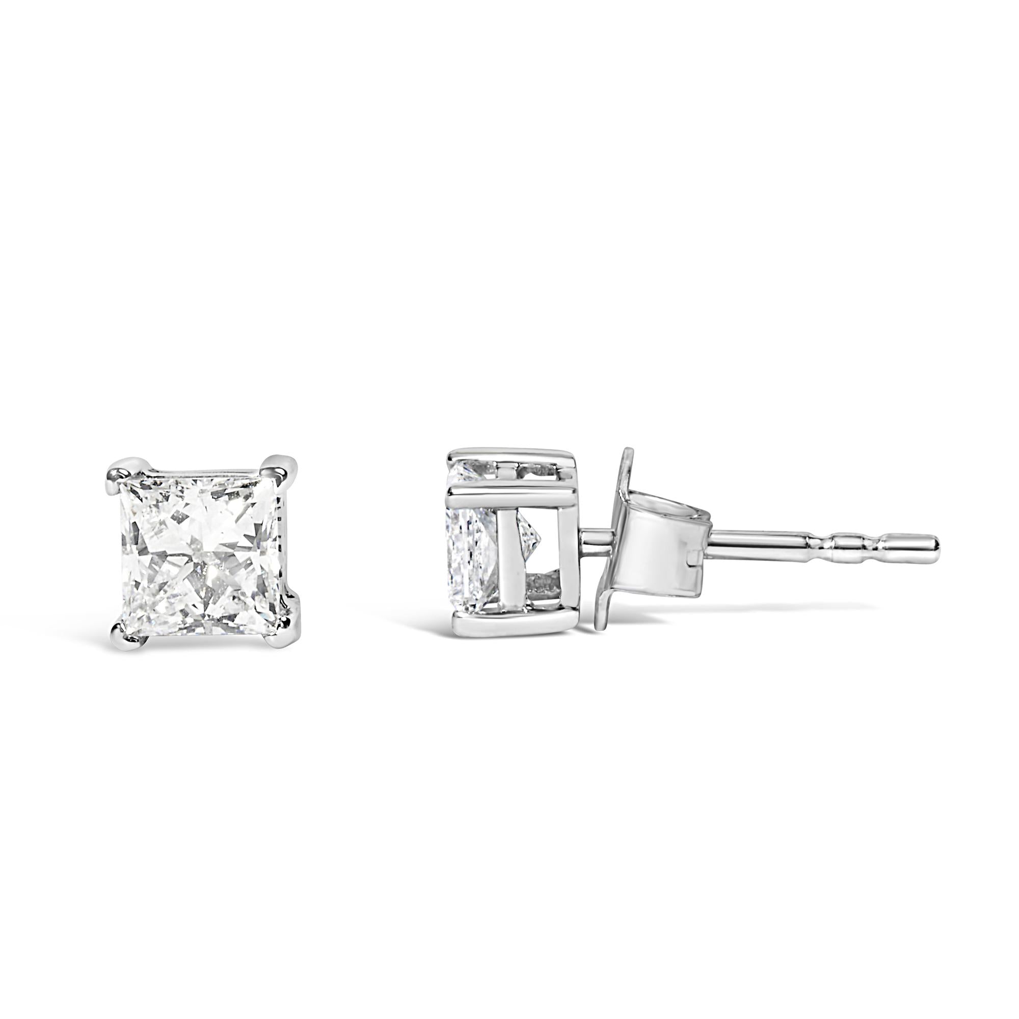 14K White Gold Princess Cut Lab-Grown Diamond Solitaire Stud Earrings (F-G Color, VS2-SI1 Clarity) - Friggin Jewelry