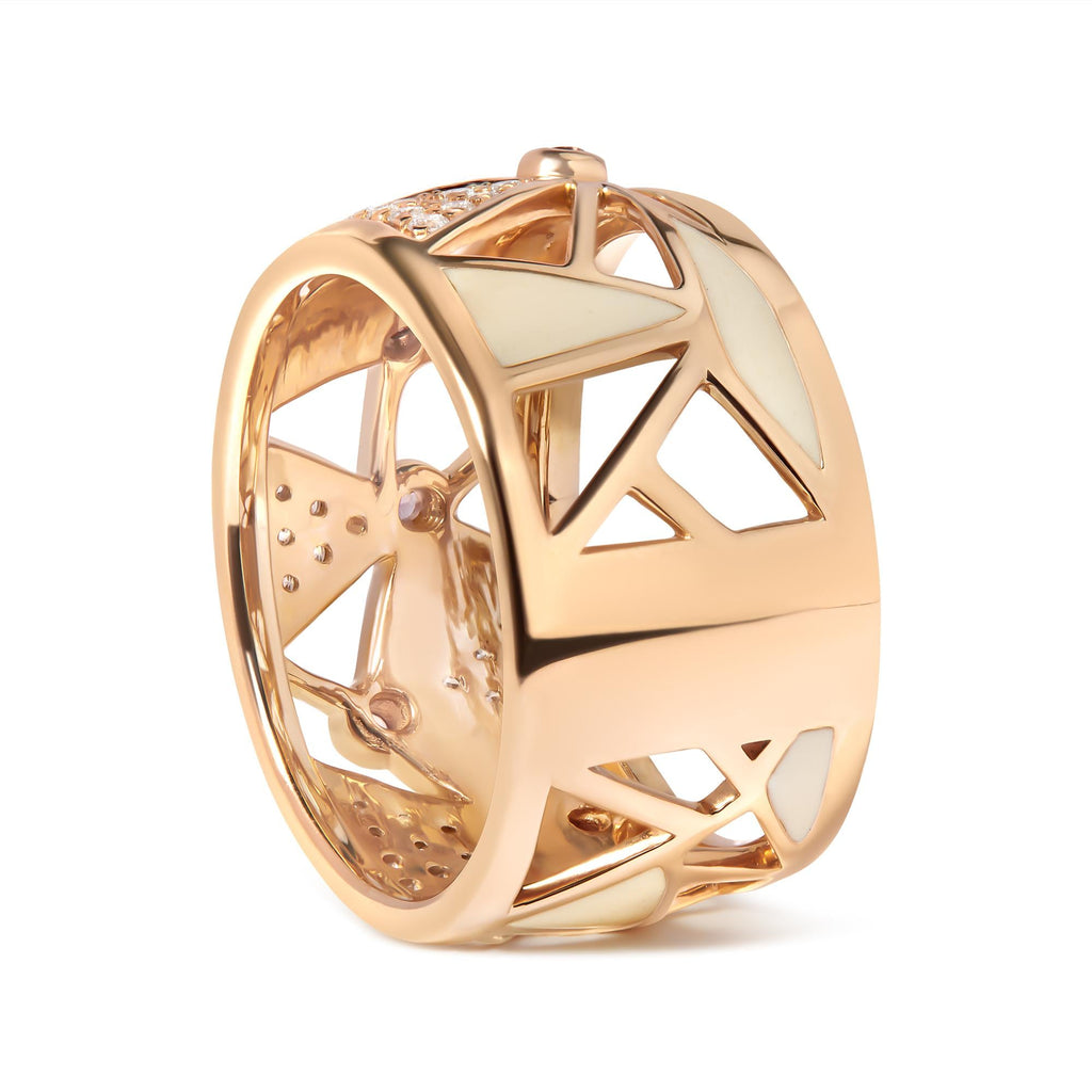 Anello a fascia con diamanti da 1/3 ct e tormalina rosa in oro rosa 14 carati con smalto bianco (colore GH, purezza SI1-SI2) - Friggin Jewelry