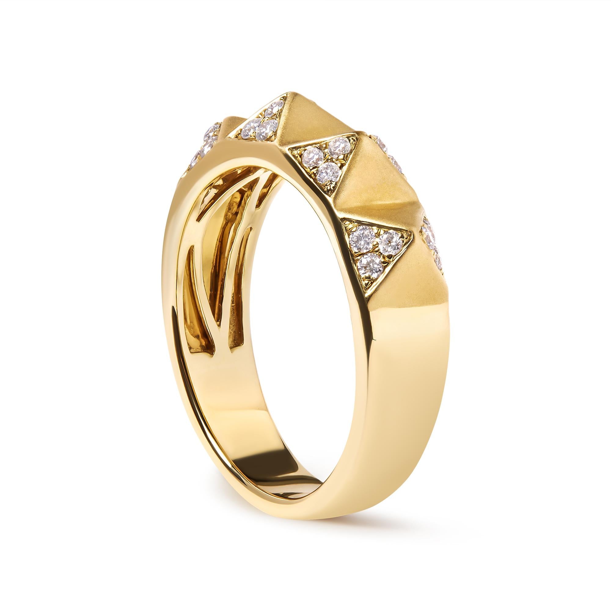 14K Yellow Gold 1/4 Cttw White Diamond Pyramid Band Ring (G-H Color, SI1-SI2 Clarity)- Size 7 - Friggin Jewelry