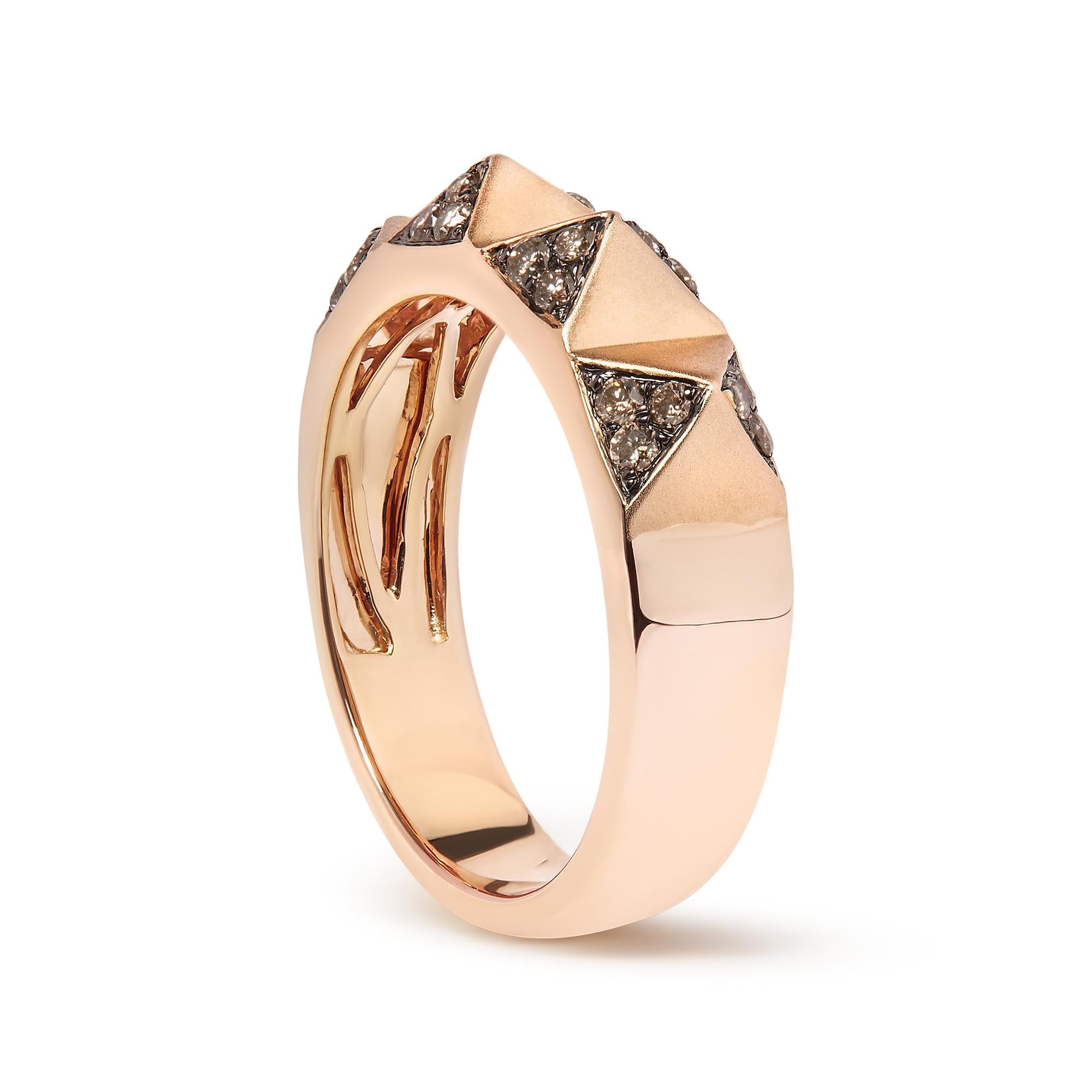 14K Rose Gold 1/4 Cttw Brown Diamond Pyramid Band Ring (Brown Color, SI1-SI2 Clarity)- Size 7 - Friggin Jewelry