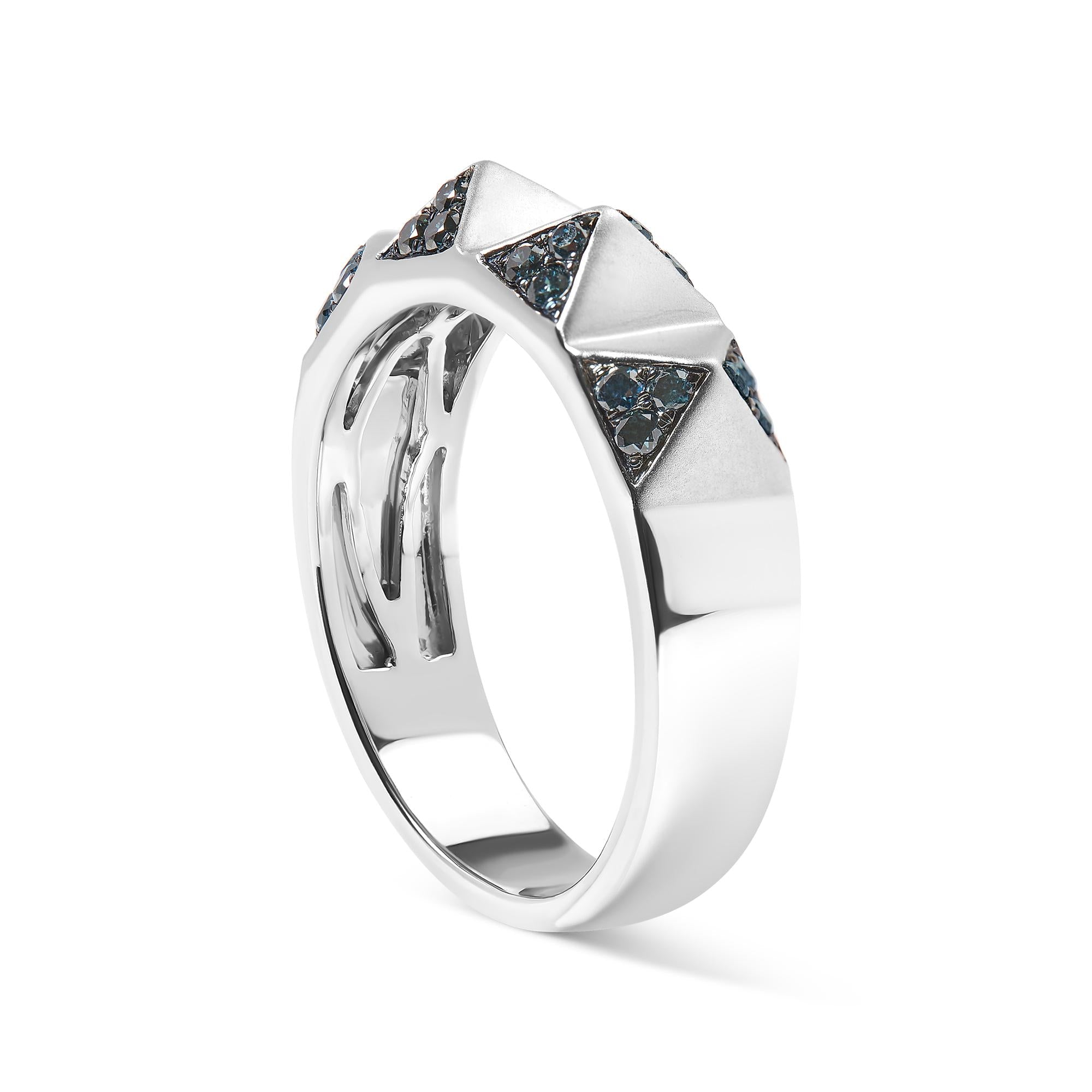 14K White Gold 1/4 Cttw Treated Blue Diamond Pyramid Band Ring (Blue Color, SI1-SI2 Clarity)- Size 7 - Friggin Jewelry