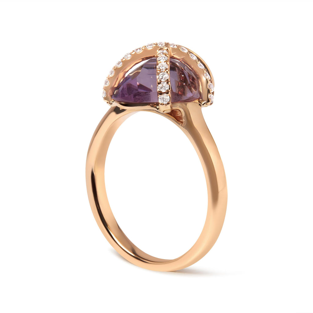 14K Rose Gold 1/5 Cttw Diamond Wrapped 15x15 MM Purple Amethyst Cocktail Ring (G-H Color, SI1-SI2 Clarity) - Friggin Jewelry