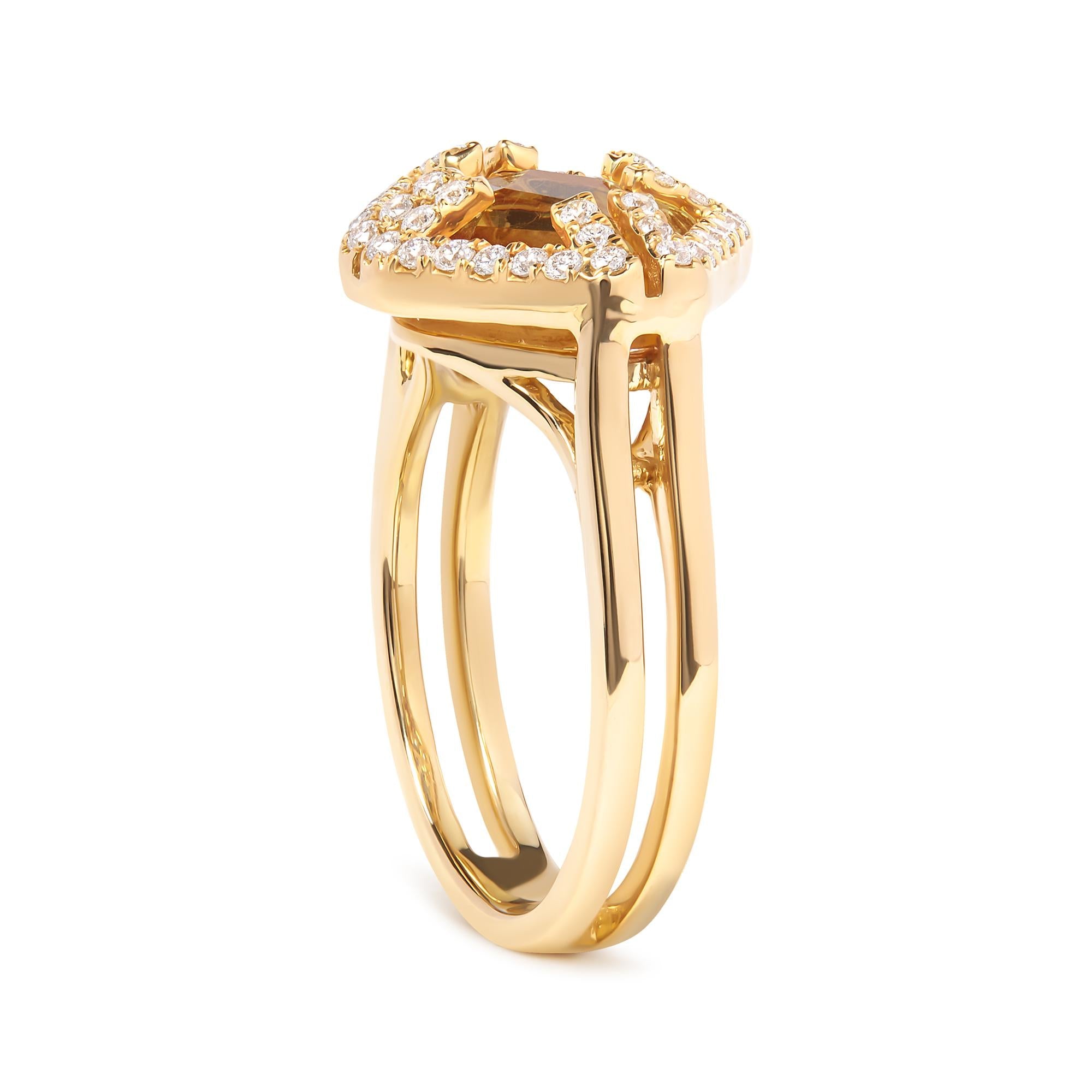 14K Yellow Gold Marquise-Cut Yellow Citrine and 1/3 Cttw Diamond Halo Cocktail Ring (G-H Color, SI1-SI2 Clarity) - Size 7 - Friggin Jewelry