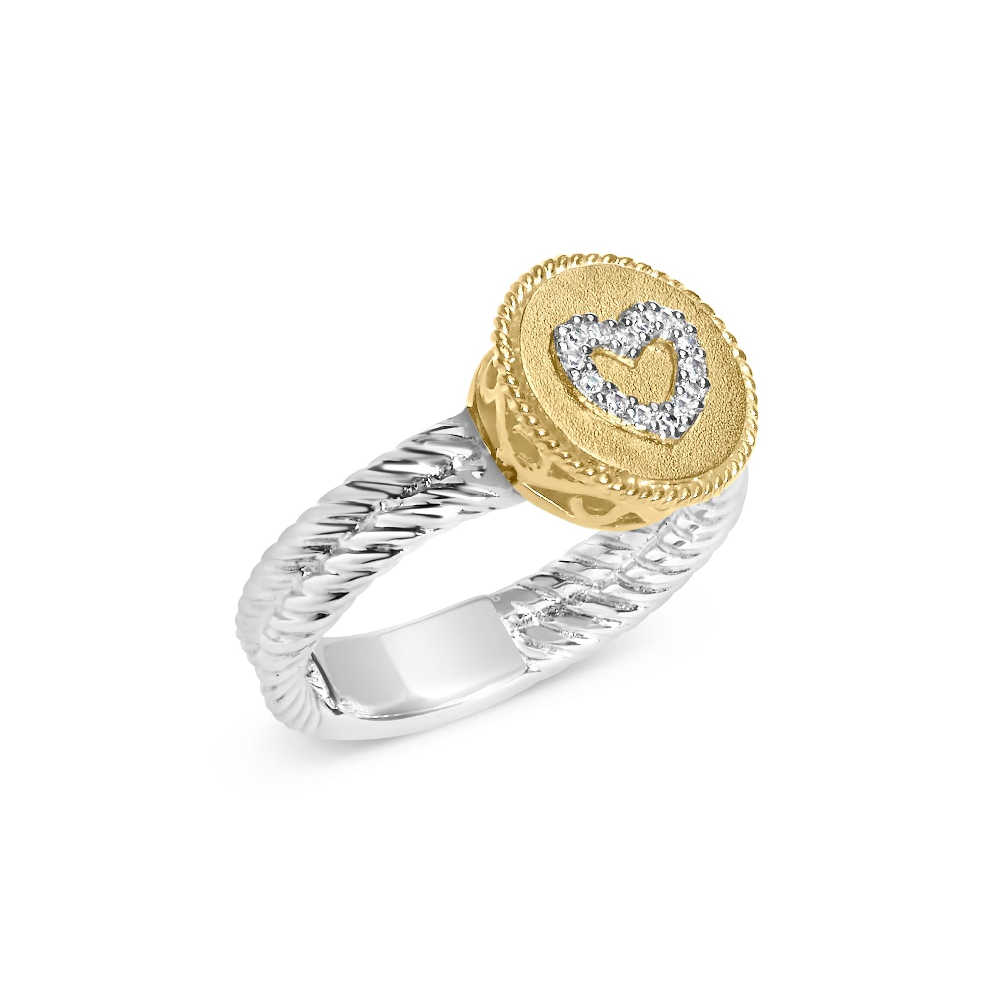 18K Yellow Gold Plated .925 Sterling Silver Diamond Heart Ring with Satin Finish (I-J Color, SI1-SI2 Clarity) - Friggin Jewelry