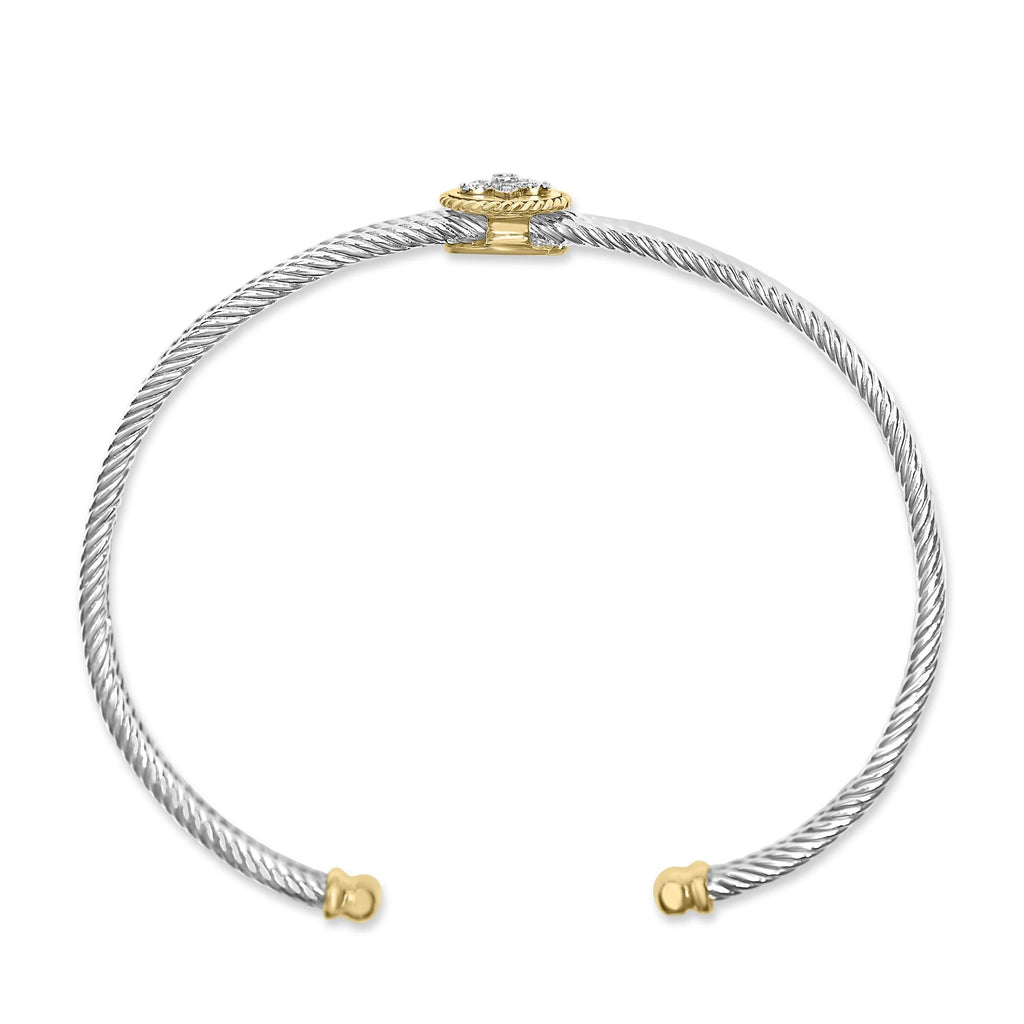 18K Yellow Gold Plated .925 Sterling Silver Diamond Accent  and Fleur Di Lis Medallion Bangle Bracelet (I-J Color, SI1-SI2 Clarity) - 7.25 Inches - Friggin Jewelry