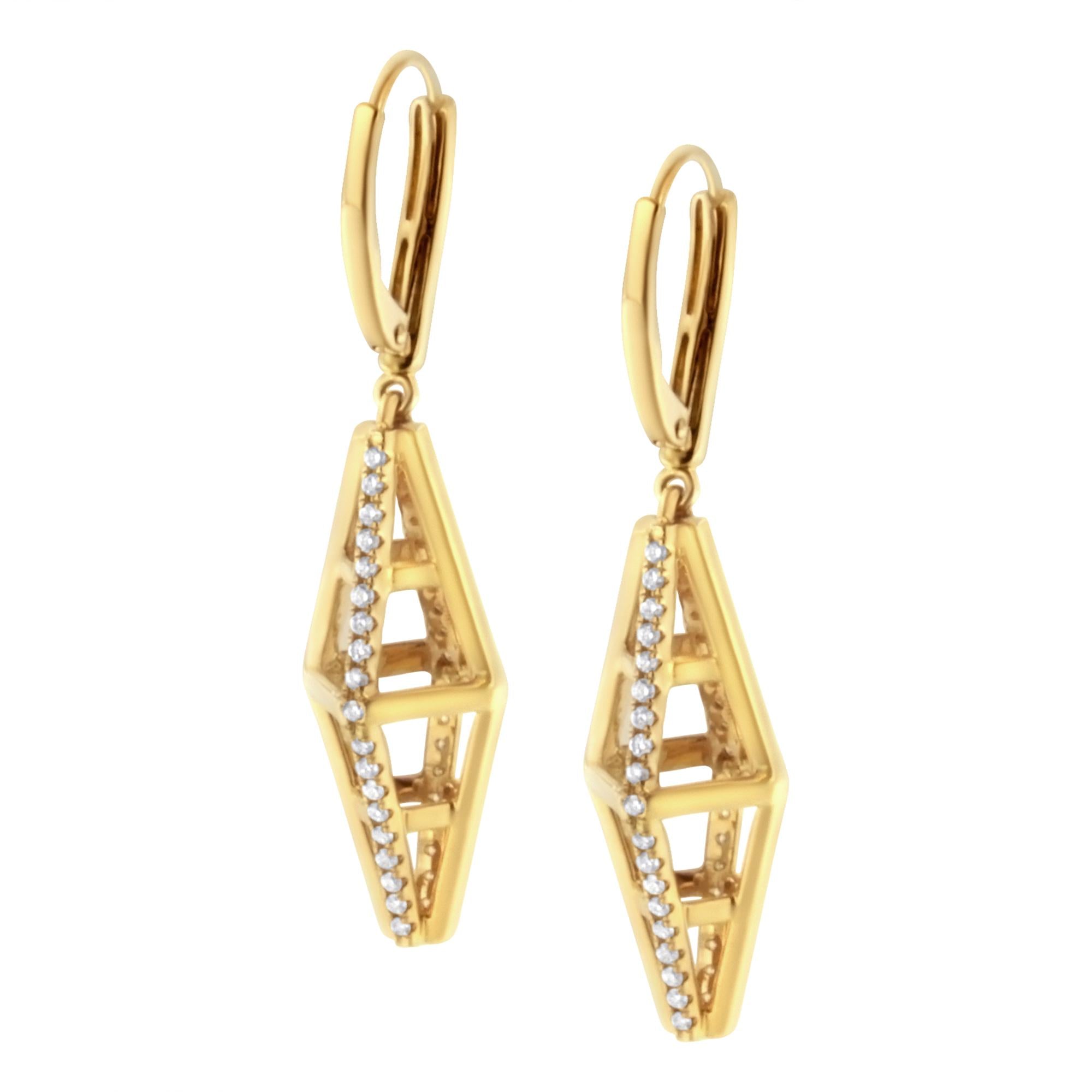 14K Yellow Gold 5/8 Cttw Diamond Geometrical Pillar Drop and Dangle Earrings (G-H Color, SI1-SI2 Clarity) - Friggin Jewelry