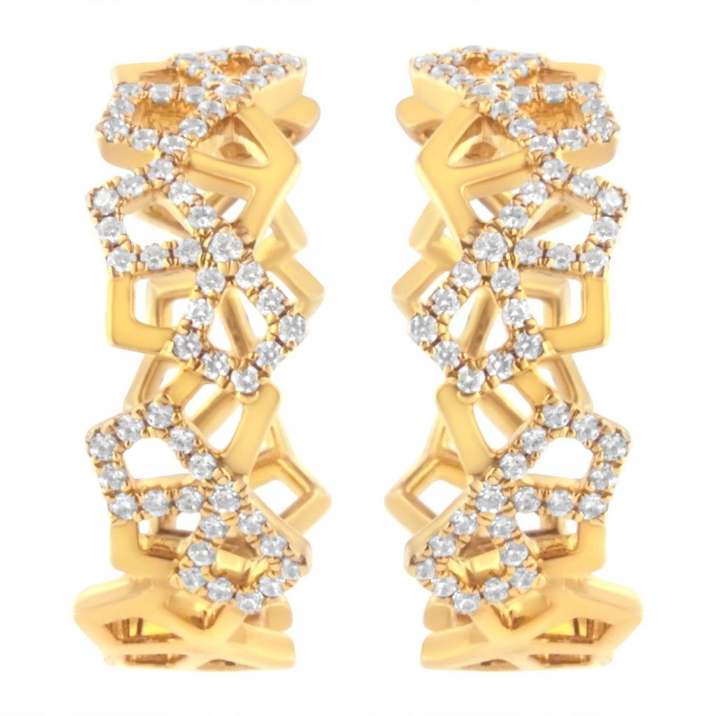 14K Yellow Gold 3/4 Cttw Diamond Honeycomb Hoop Earrings (G-H Color, SI1-SI2 Clarity) - 24MM - Friggin Jewelry