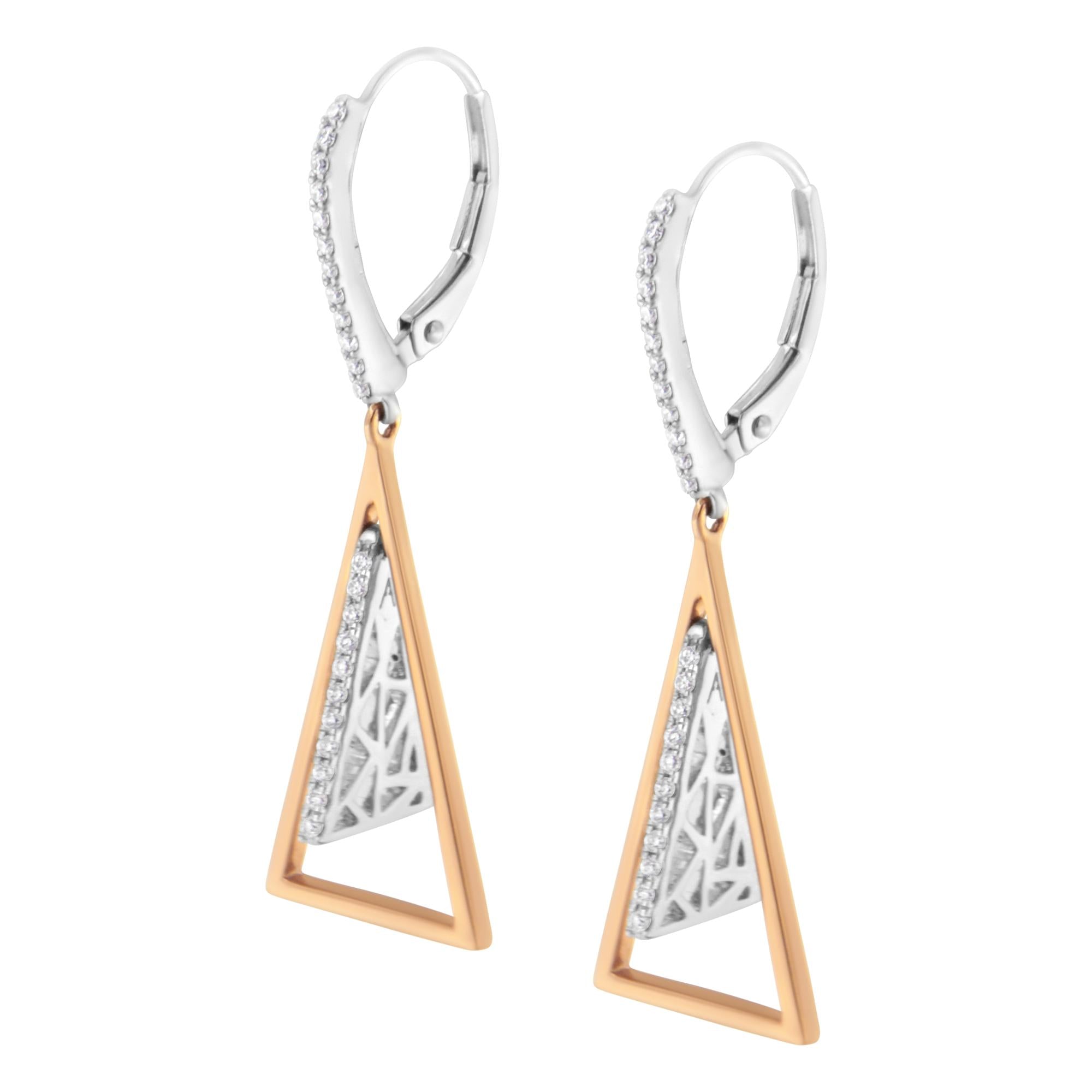 14K Rose and White Gold 3/8 Cttw Diamond Windchime Drop and Dangle Earring (G-H Color, SI1-SI2 Clarity) - Friggin Jewelry
