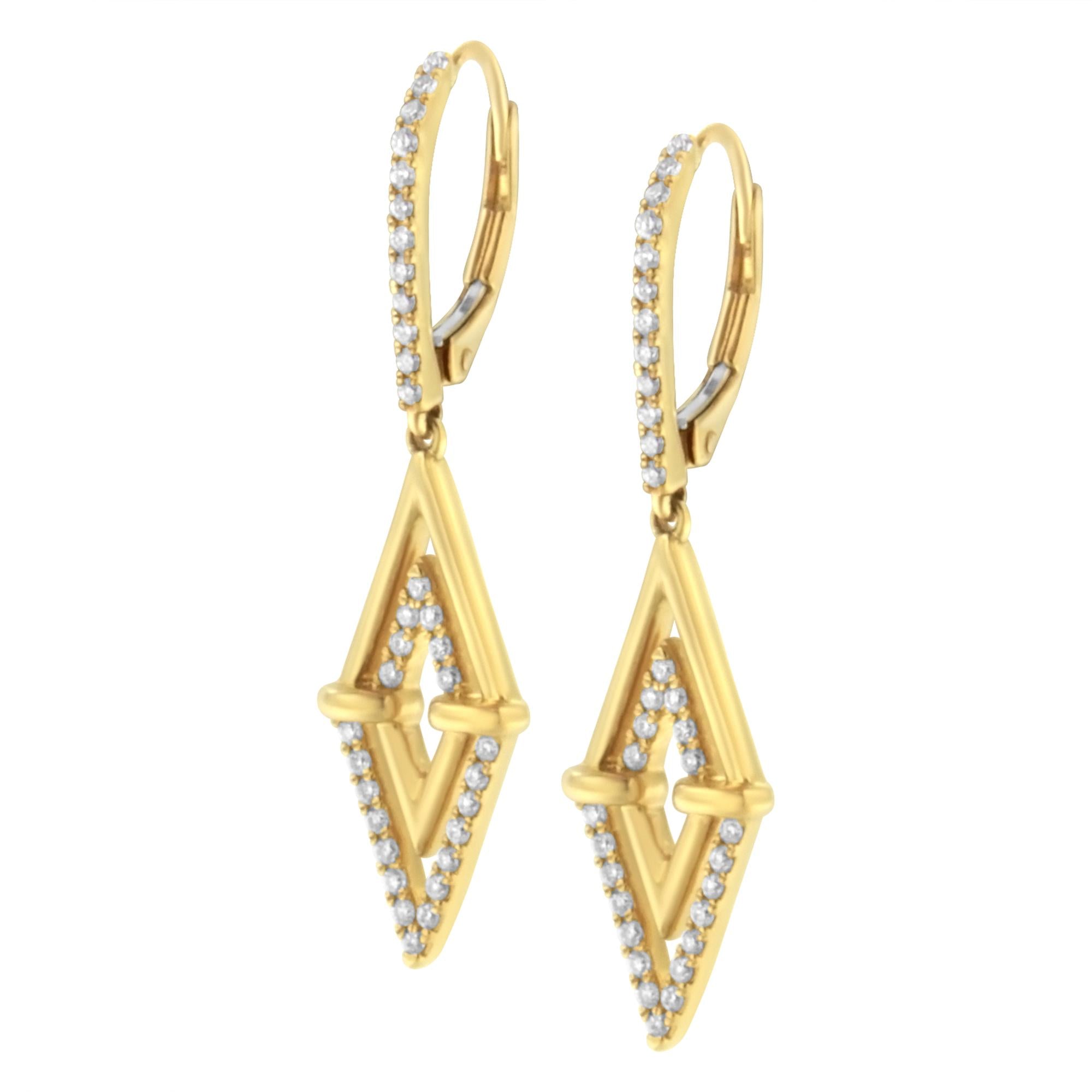 14K Yellow Gold 3/8 Cttw Double Triangle Drop and Dangle Diamond Earrings (G-H Color, SI1-SI2 Clarity) - Friggin Jewelry