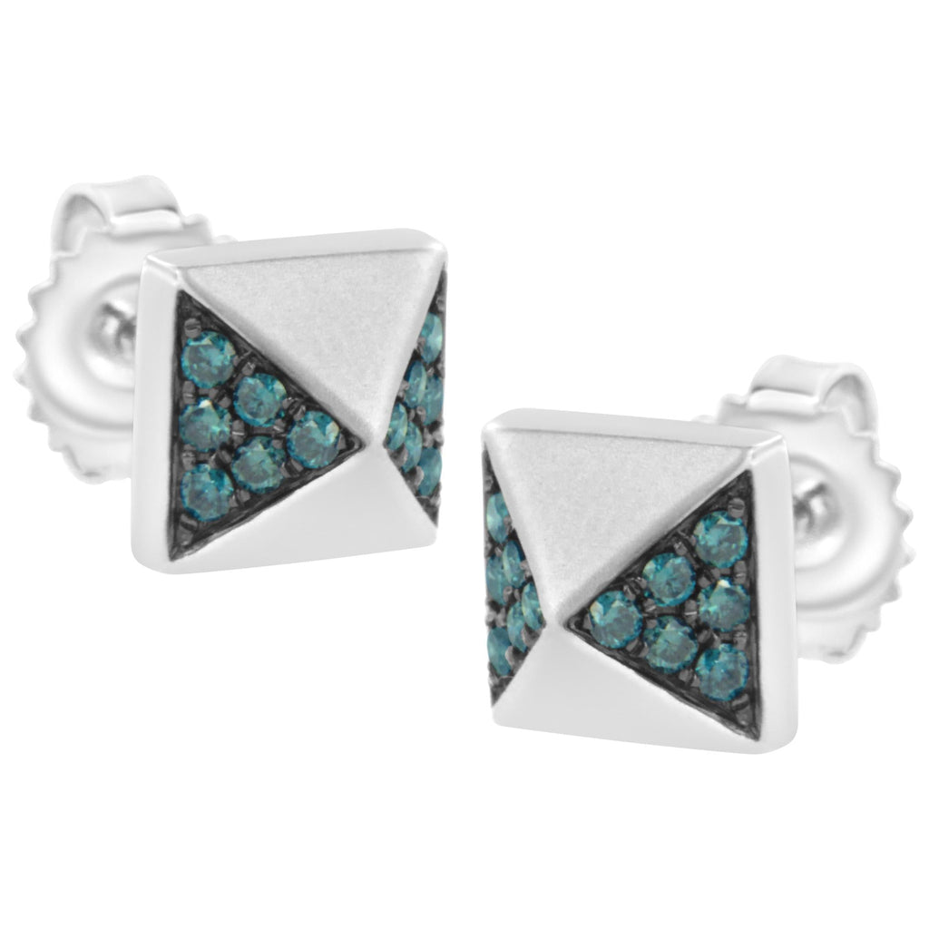14K White Gold 1/4 Cttw Treated Blue Diamond Pyramid Stud Earring (Blue Color, SI1-SI2 Clarity) - Friggin Jewelry