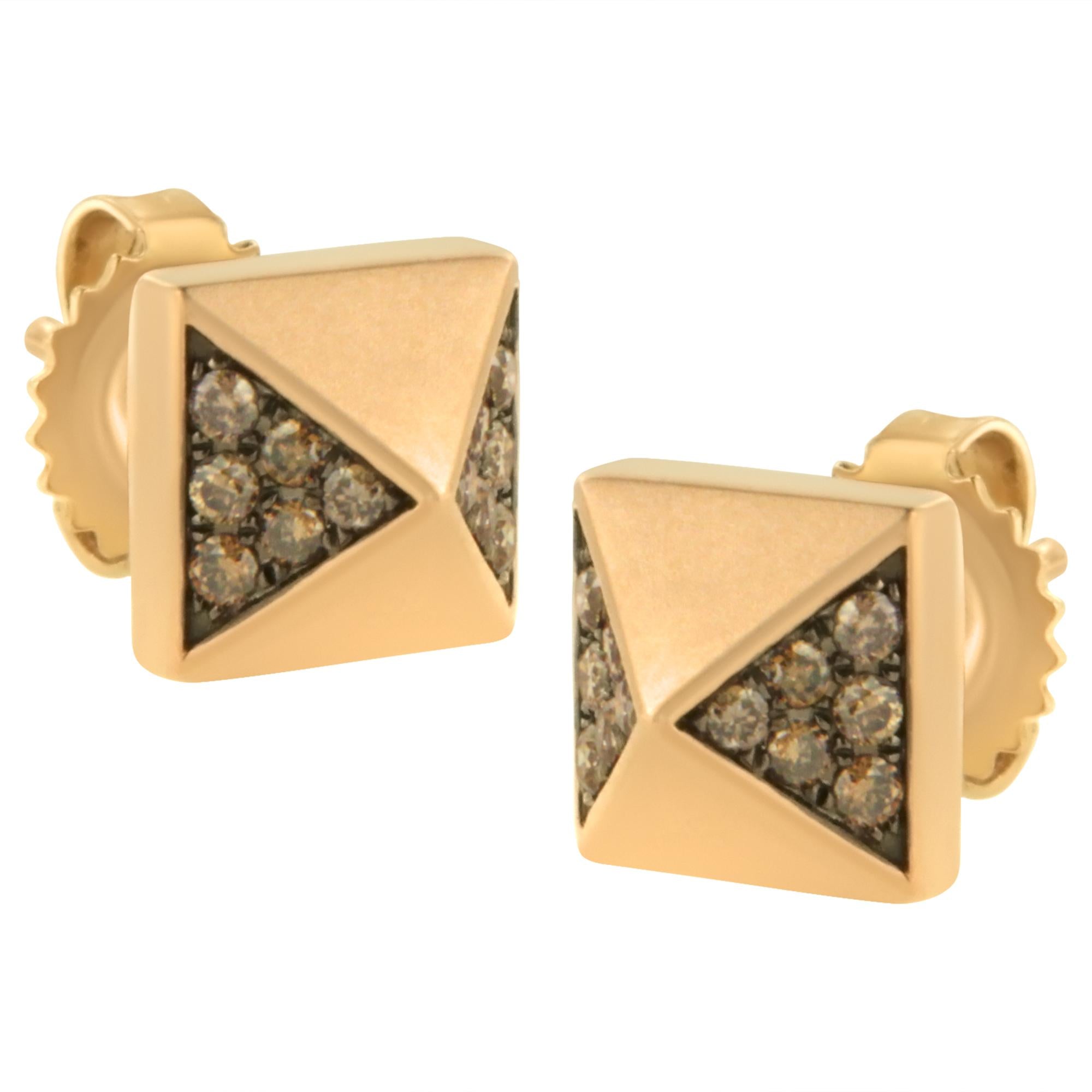 Aretes tipo pirámide de diamantes marrones de 1/4 ct en oro rosa de 14 quilates (color marrón, claridad SI1-SI2) - Friggin Jewelry