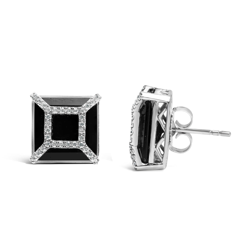 Aretes de oro blanco de 14 quilates con diamantes de 3/8 ct y ónix negro de 11 x 11 mm (color GH, claridad SI1-SI2) - Friggin Jewelry