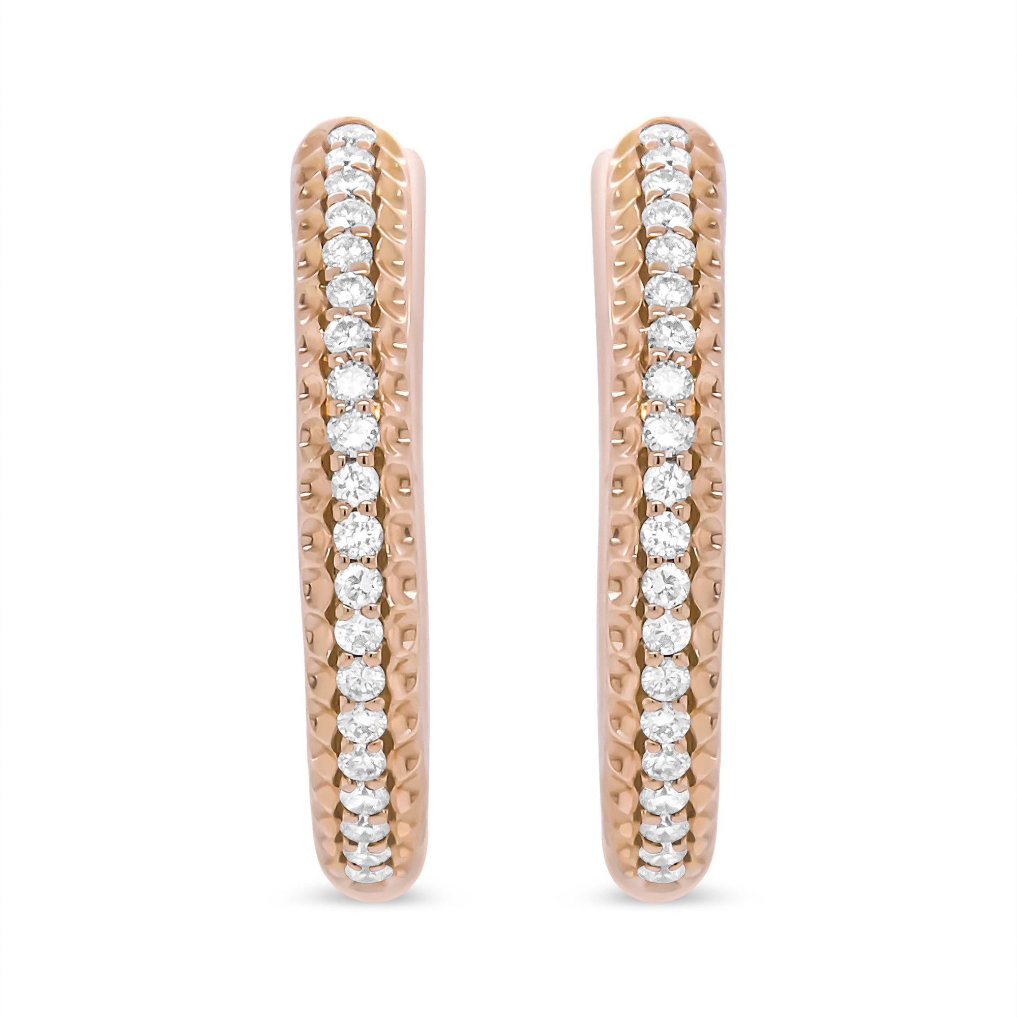 18K Rose Gold 1/3 Cttw Round Cut Diamond Hoop Earrings (F-G Color, VS1-VS2 Clarity) - Friggin Jewelry