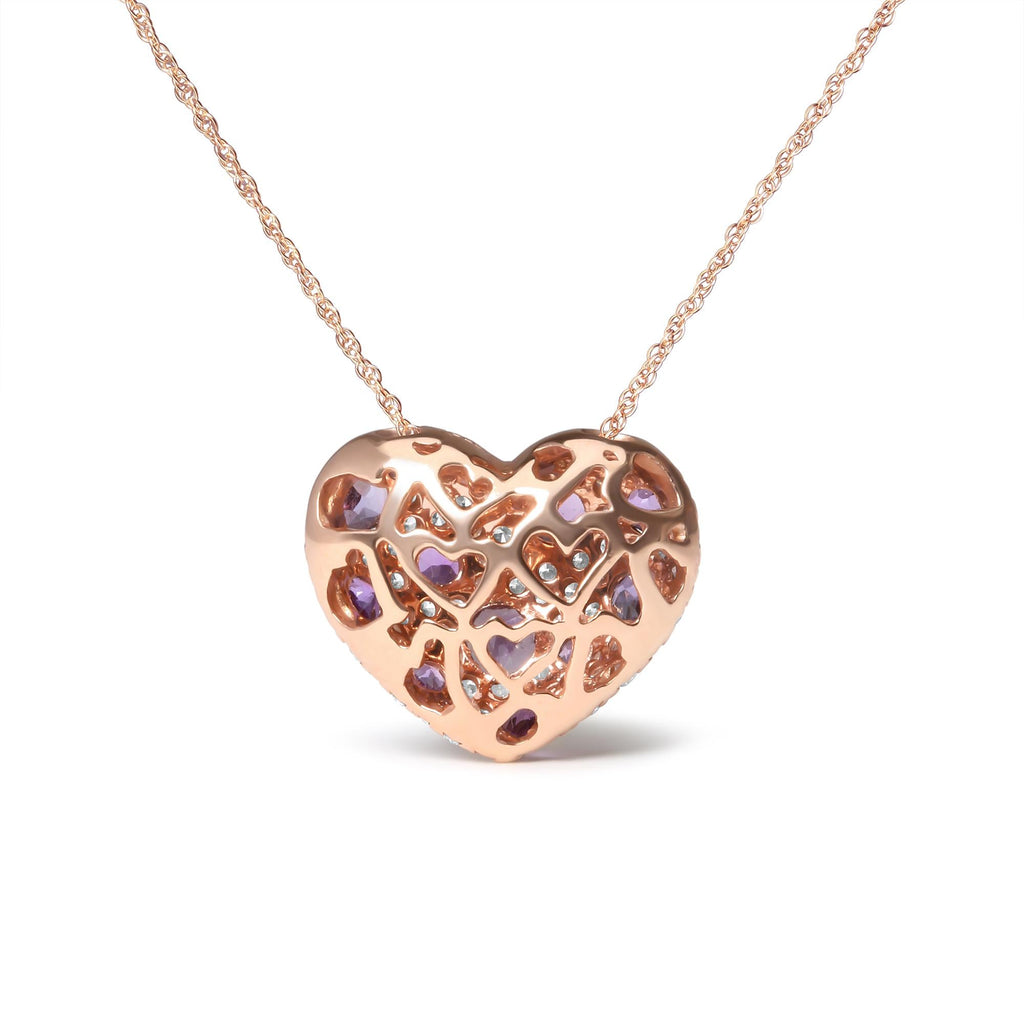 Collar con colgante de corazón de 45 cm en oro rosa de 18 quilates con diamantes de 3/4 quilates y amatista morada (color GH, claridad SI1-SI2) - Friggin Jewelry