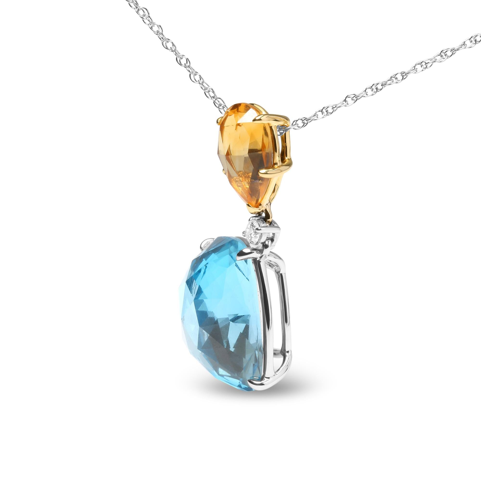 18K White and Yellow Gold Diamond Accent and Yellow Citrine and Sky Blue Topaz Gemstone Dangle Drop 18" Pendant Necklace (G-H Color, SI1-SI2 Clarity) - Friggin Jewelry