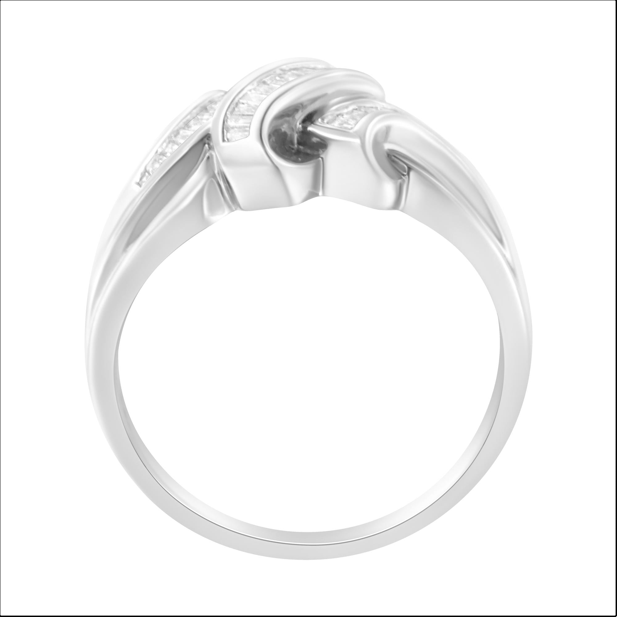 14K White Gold 1/3 Cttw Channel Set Baguette Diamond Bypass Ring Band (H-I Color, SI1-SI2 Clarity) - Friggin Jewelry