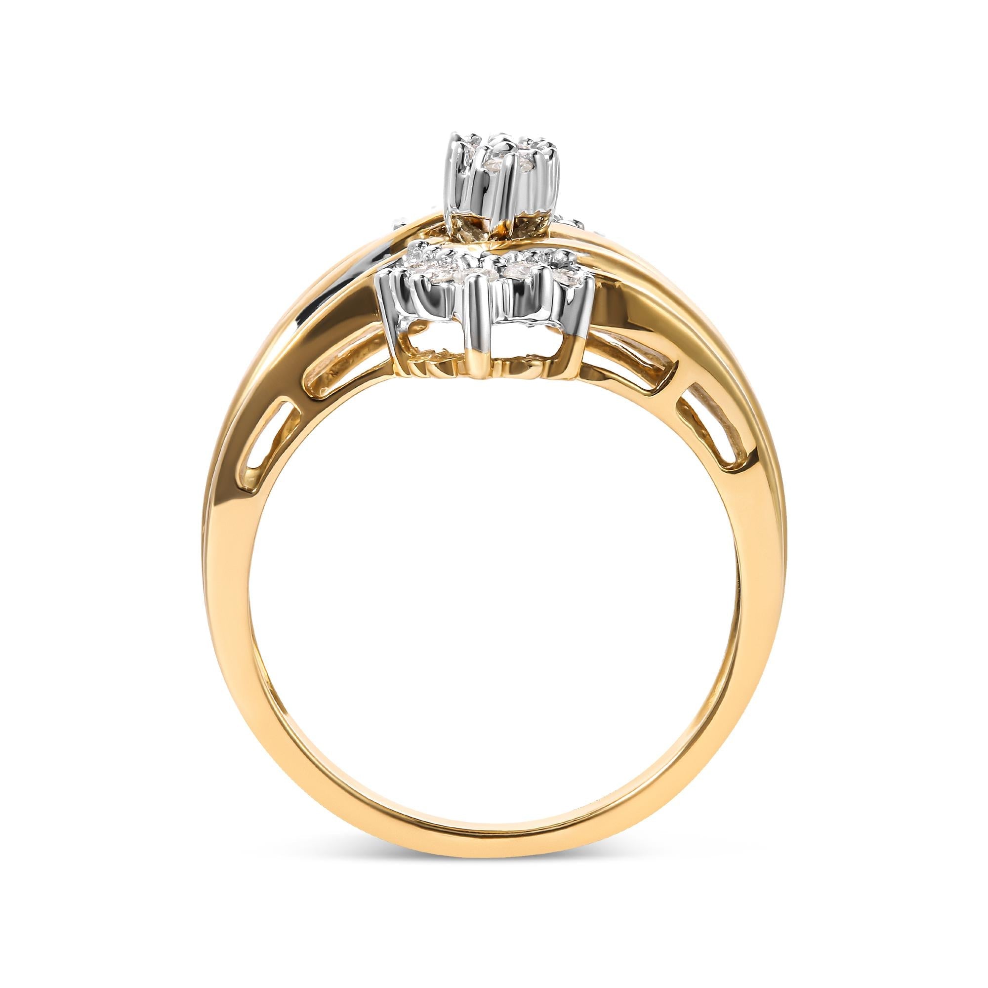 10K Two-Toned 1/2 Cttw Round And Baguette-Cut Composite Pear Head Diamond Ring (H-I Color, I2-I3 Clarity) - Friggin Jewelry