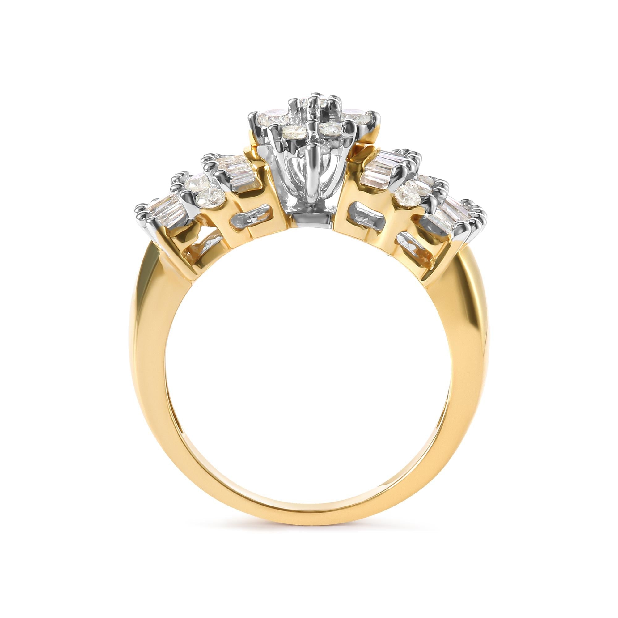 10K Yellow Gold 1.00 Cttw Diamond Starburst Ring Band (H-I Color, I1-I2 Clarity) - Friggin Jewelry