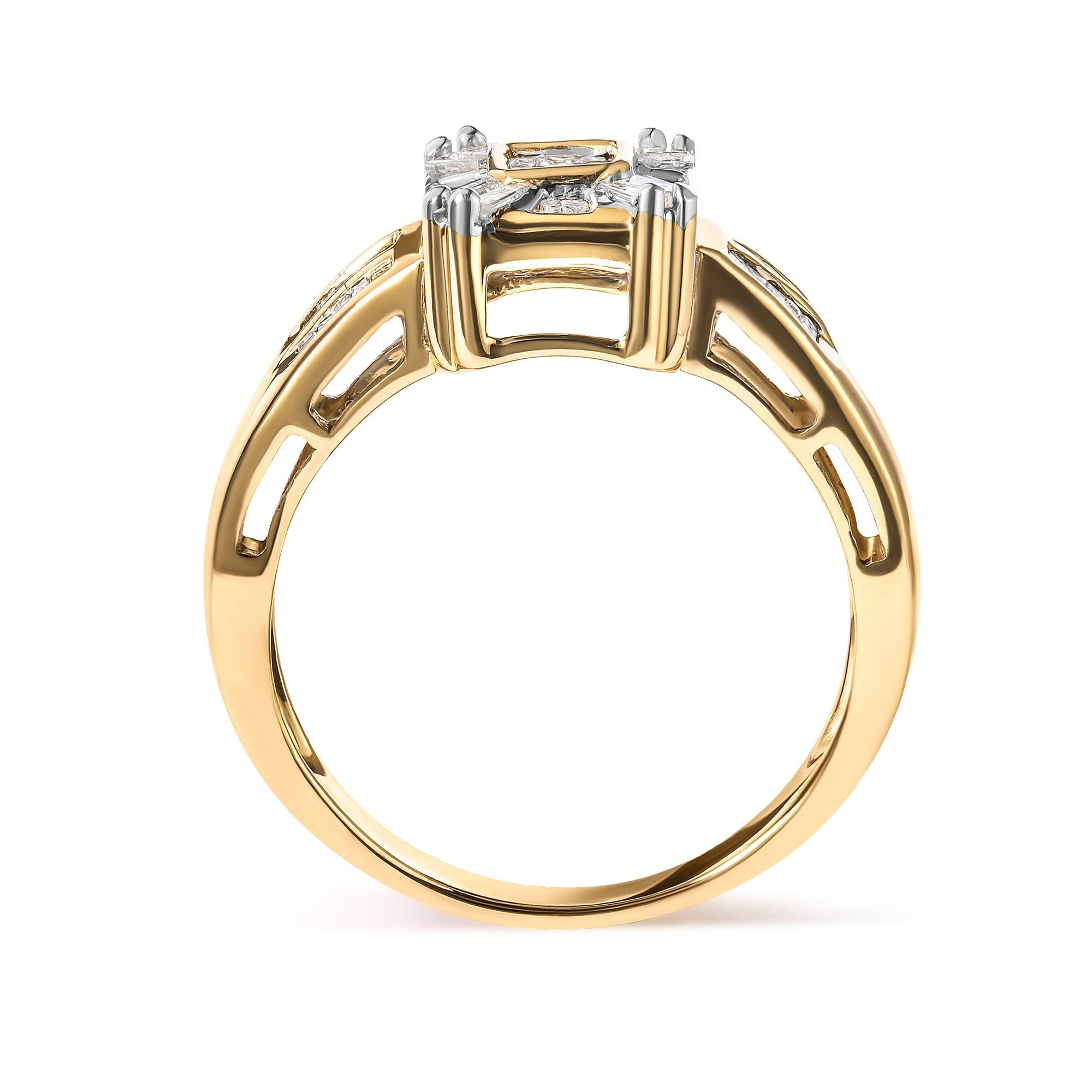 10K Yellow Gold 1/2 Cttw Diamond Composite and Halo Ring (H-I Color, SI1-SI2 Clarity) - Friggin Jewelry