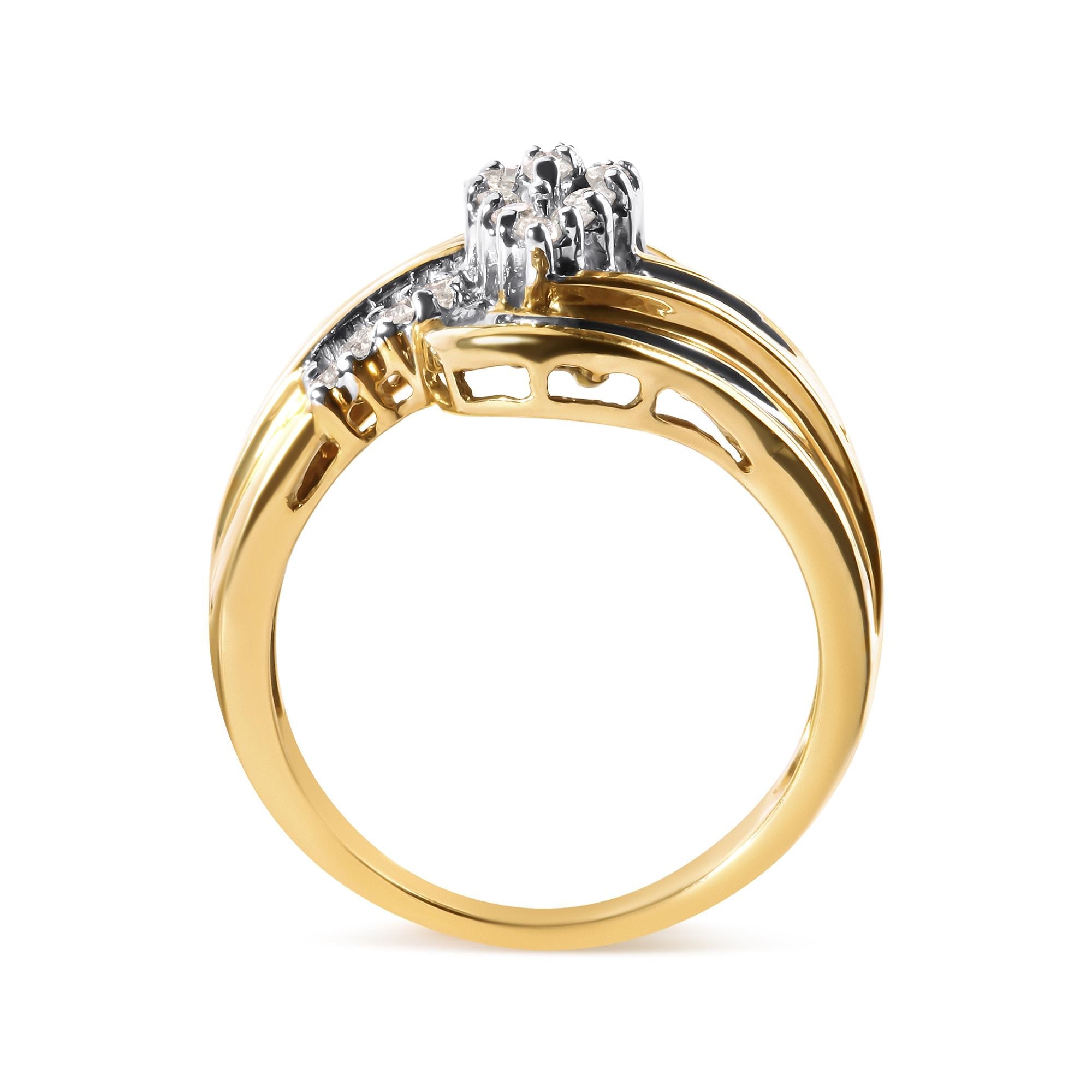 10K Yellow Gold 1/2 Cttw Diamond Pear Cluster and Swirl Ring (H-I Color, I1-I2 Clarity) - Friggin Jewelry