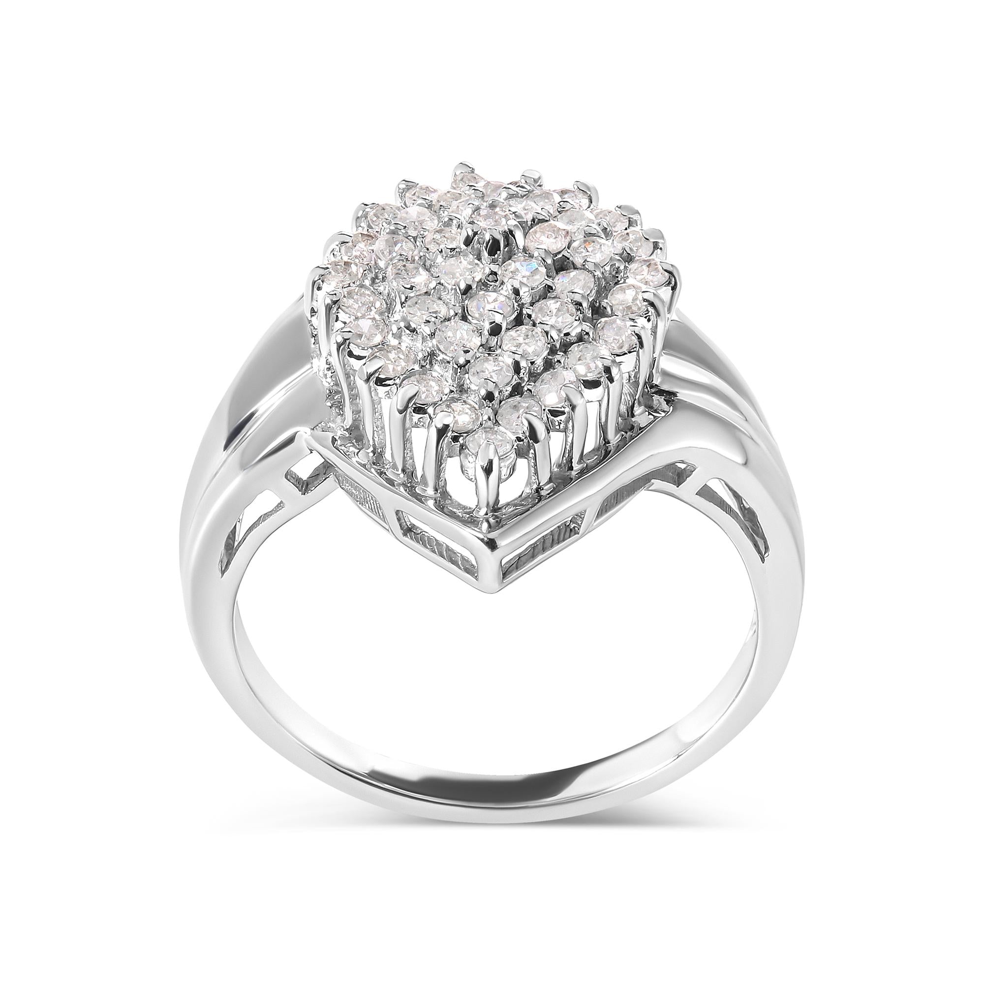 10K White Gold 1/2 Cttw Diamond Pear Shaped Cluster Ring (H-I Color, I1-I2 Clarity) - Friggin Jewelry
