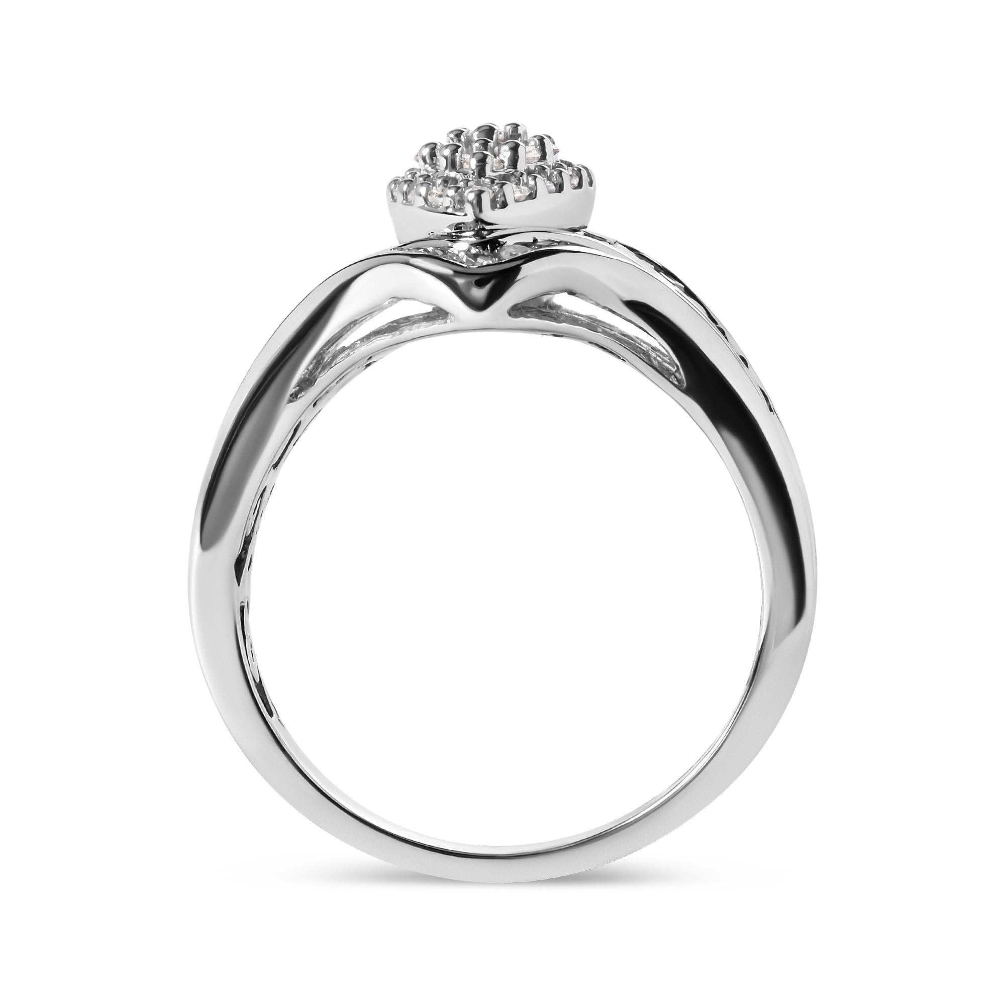 14K White Gold 3/4 Cttw Round and Baguette cut Diamond Cluster Ring (H-I Color, I1-I2 Clarity) - Friggin Jewelry