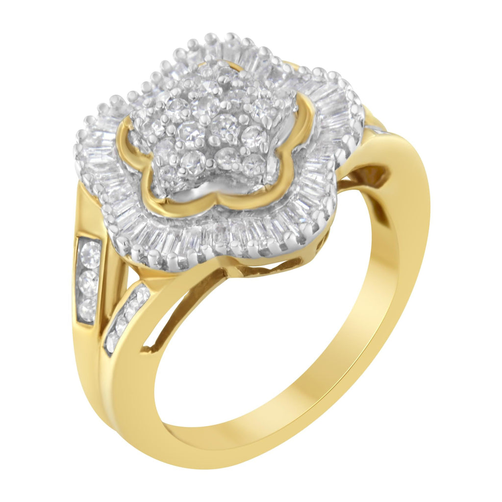 10KT Yellow Gold Round and Baguette Cut Diamond Ballerina Ring (1 cttw, I-J Color, SI1-SI2 Clarity) - Friggin Jewelry