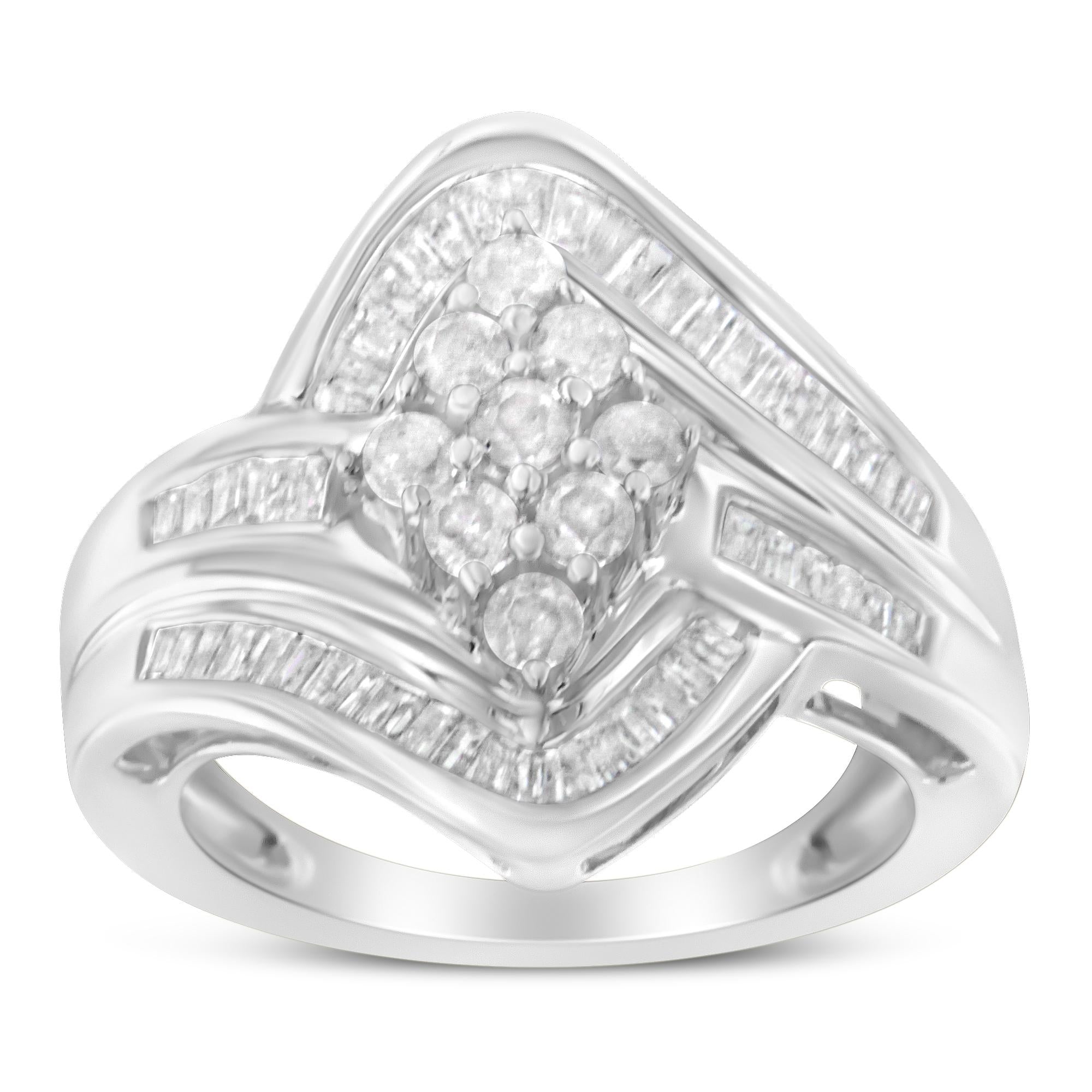 Anello con diamanti in oro bianco 10 carati (1 carato, colore IJ, purezza I2-I3) - Friggin Jewelry