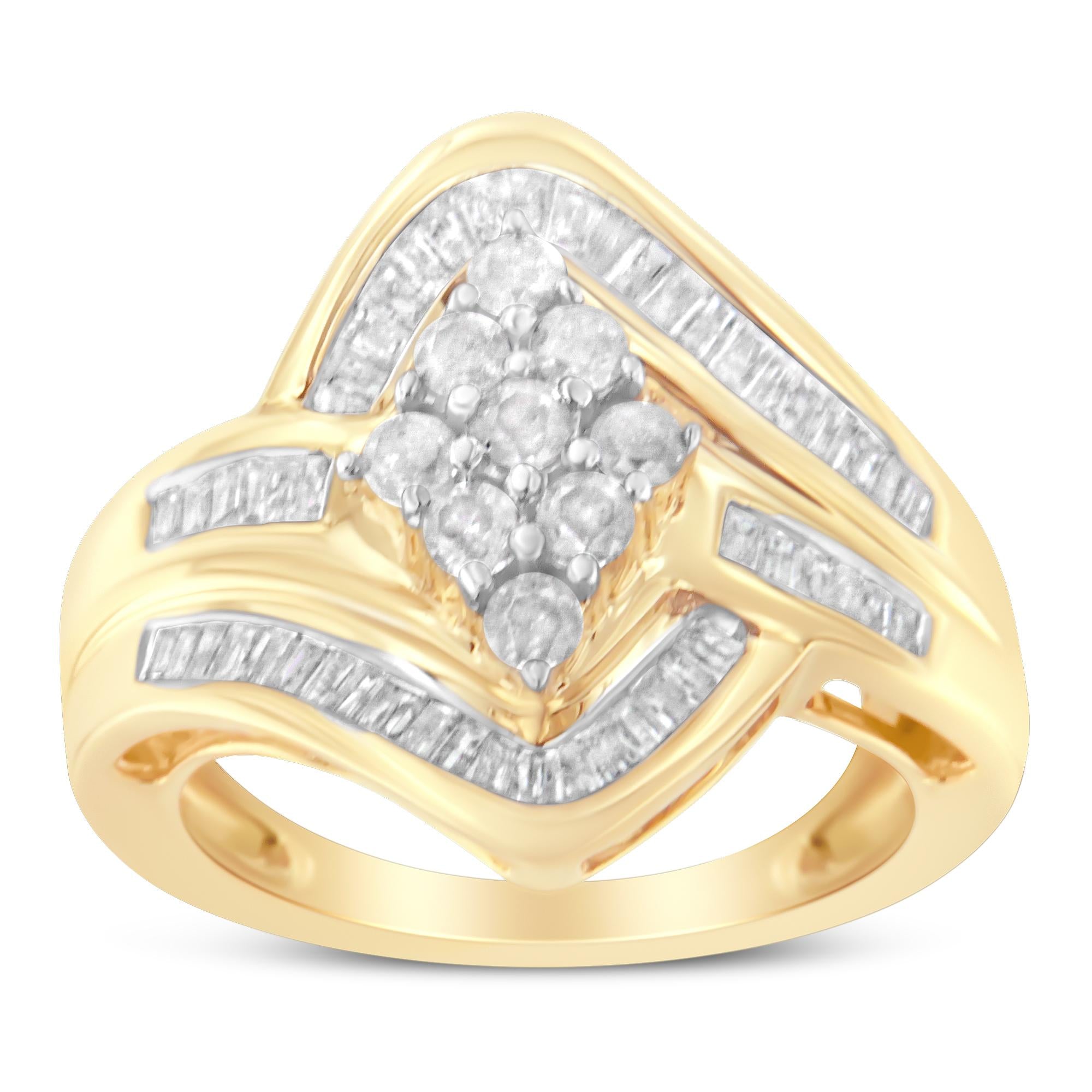 Anello con diamanti in oro giallo 10 carati (1 carato, colore IJ, purezza I2-I3) - Friggin Jewelry