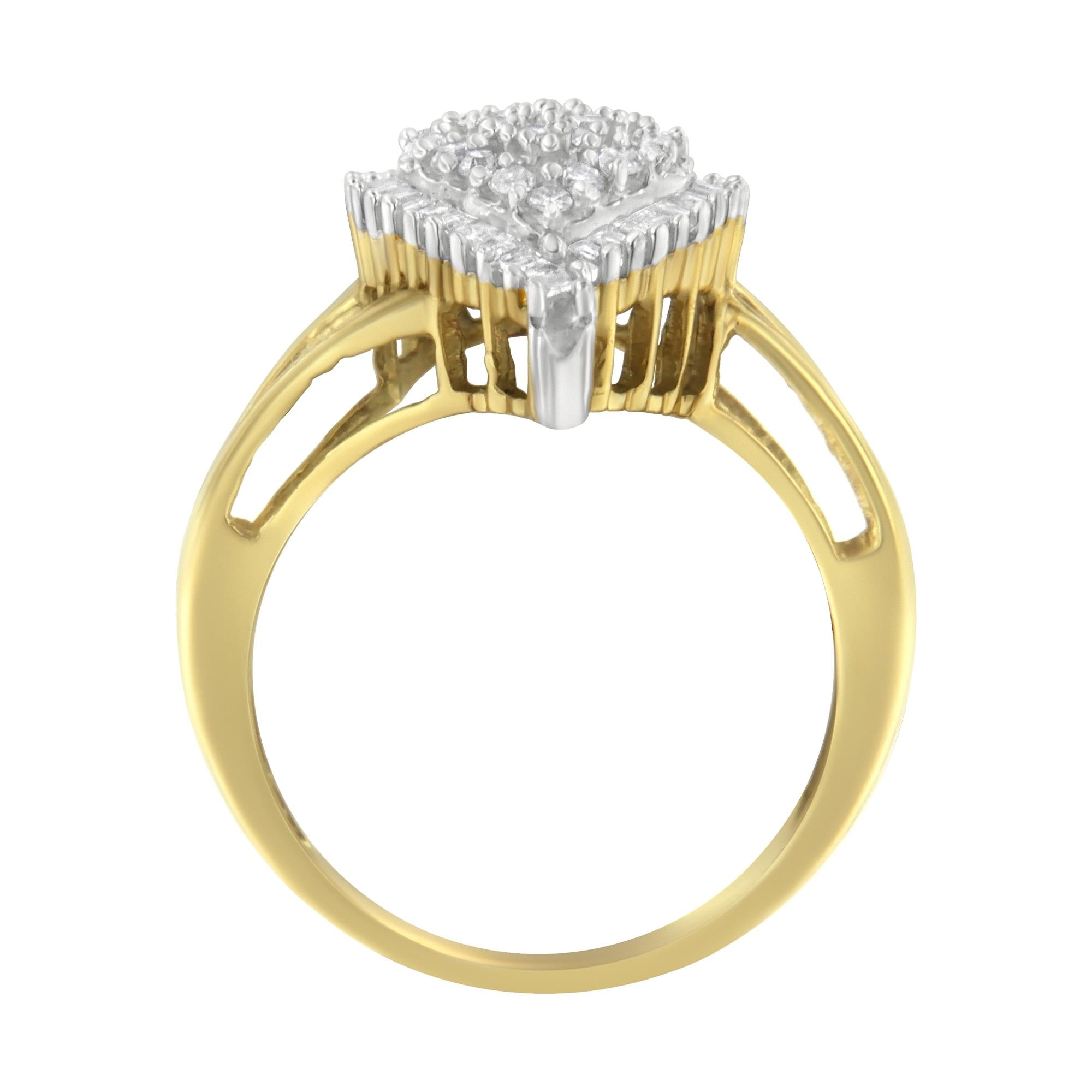10K Yellow Gold 1/2 Cttw Round and Baguette-Cut Diamond Pear Ring (I-J Color, I1-I2 Clarity) - Friggin Jewelry