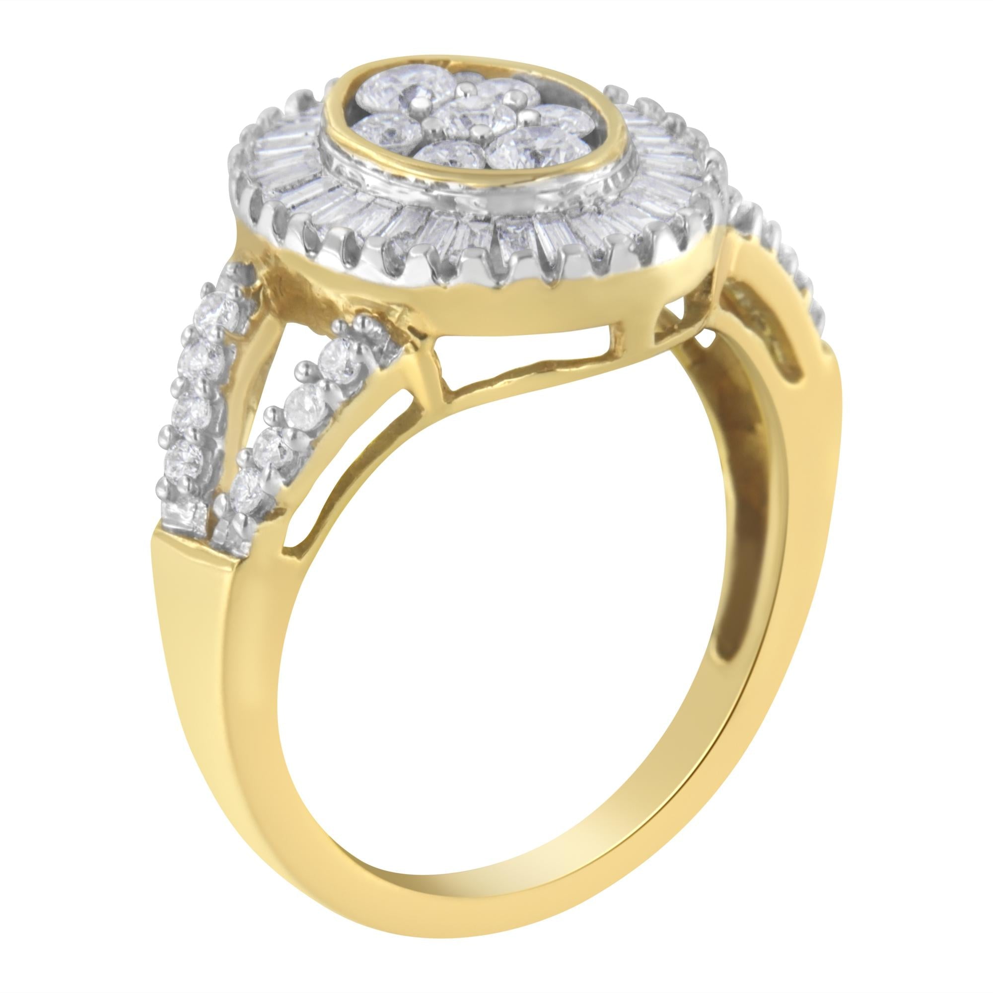 Anello da cocktail in oro giallo 10 kt con diamanti (1 carato, colore HI, purezza SI2-I1) - Friggin Jewelry