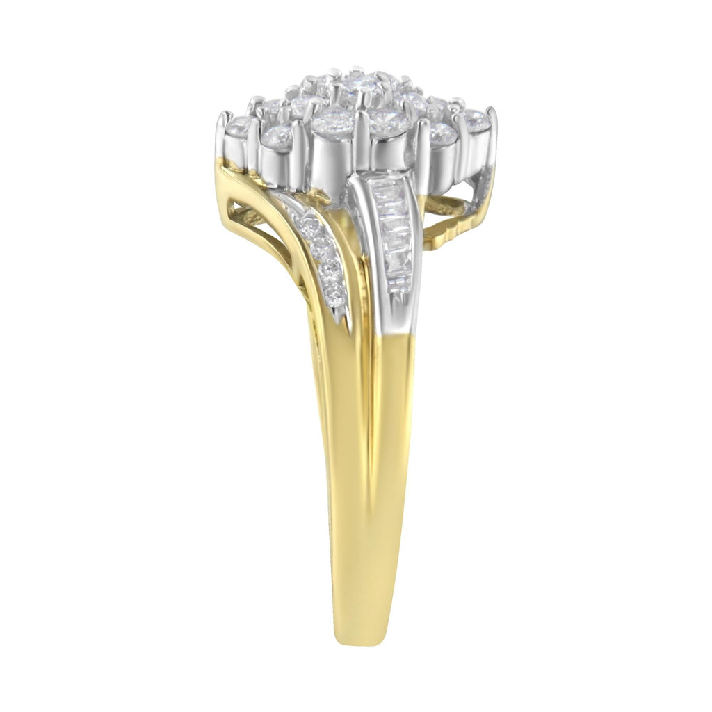 Anello in oro giallo e bianco 10K con diamanti a forma di marquise da 1/2 carati e gambo diviso (colore HI, purezza SI2-I1) - Friggin Jewelry
