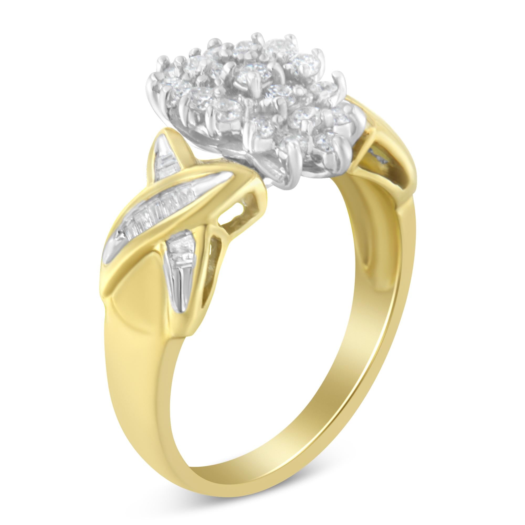 Anillo de oro amarillo de 10 quilates con diamantes redondos y talla baguette (1/2 quilates, color HI, claridad I1-I2) - Friggin Jewelry