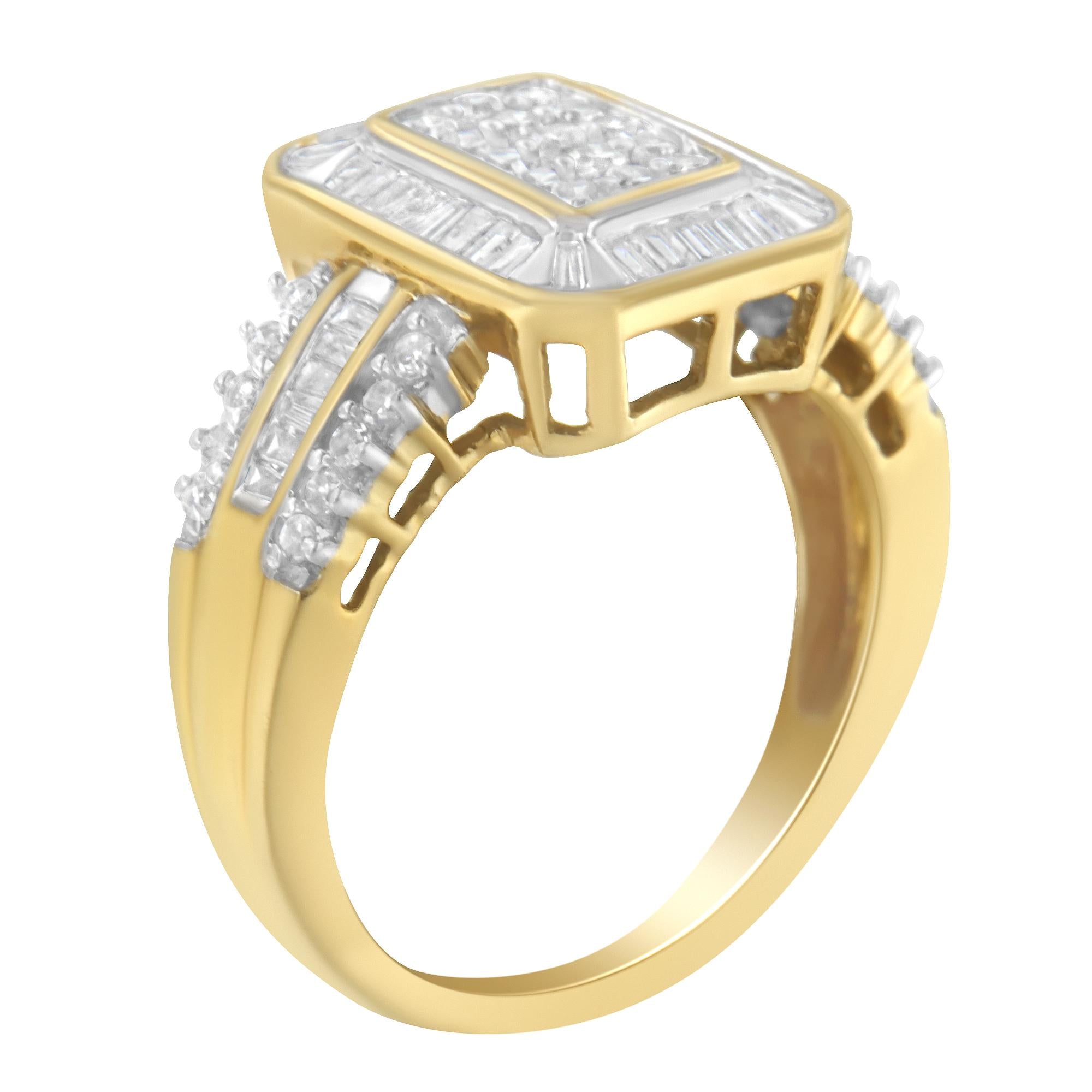 Anello in oro giallo 10 carati con diamanti taglio baguette e taglio rotondo (1,0 ct, colore IJ, purezza SI1-SI2) - Friggin Jewelry