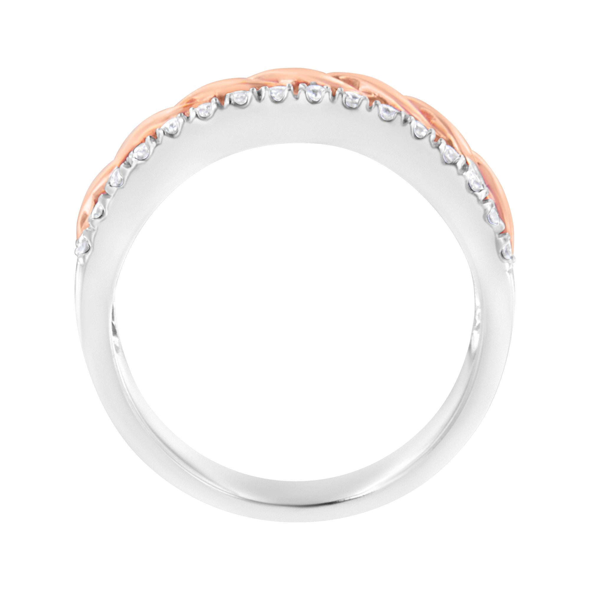 Anello con fascia a nastro infinito e gambo diviso in diamanti da 1/3 ct in oro bianco e rosa 10 carati (colore IJ, purezza I1-I2) - Friggin Jewelry
