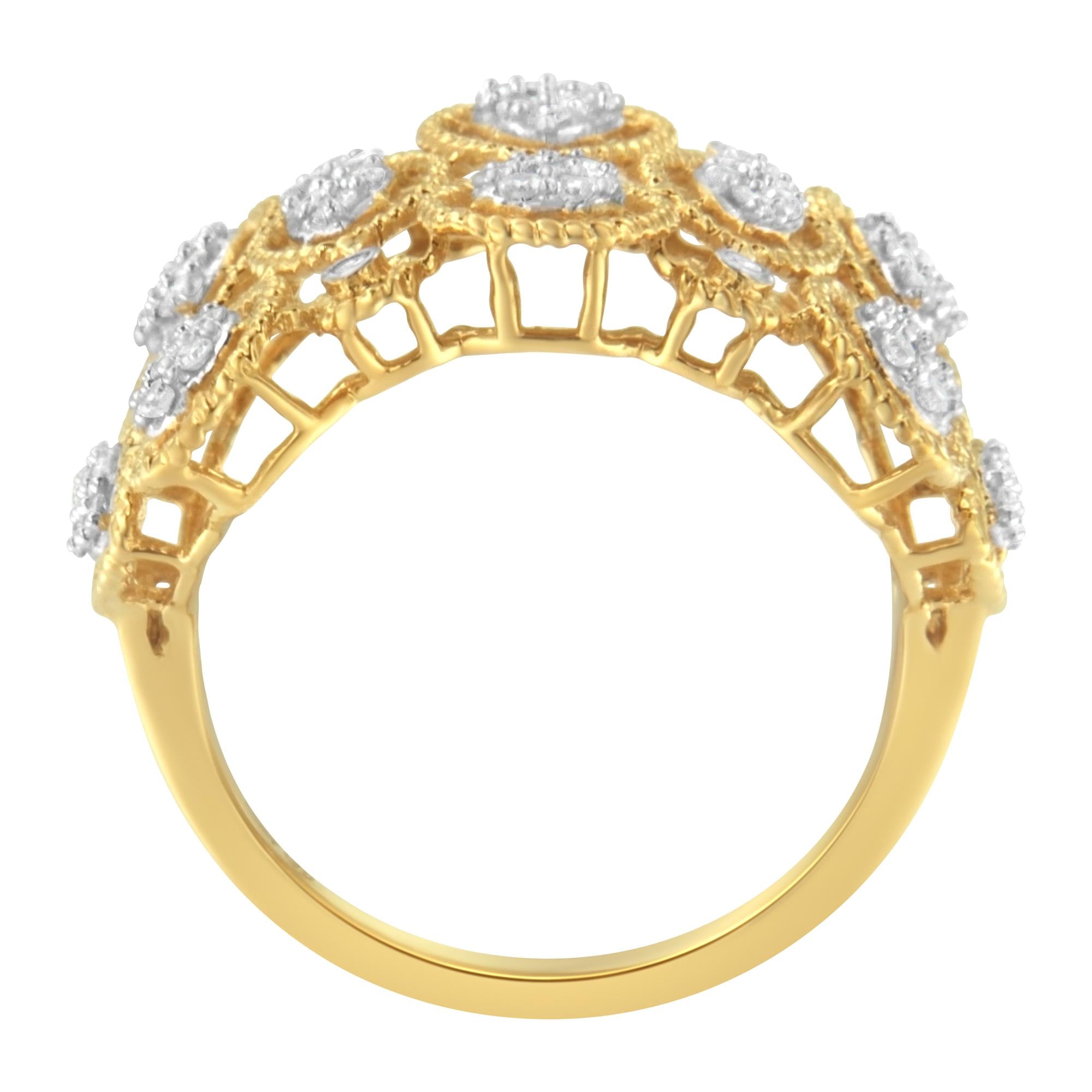 14K Yellow Gold Diamond Art Deco Ring (1/2 Cttw, H-I Color, I1 Clarity) - Friggin Jewelry