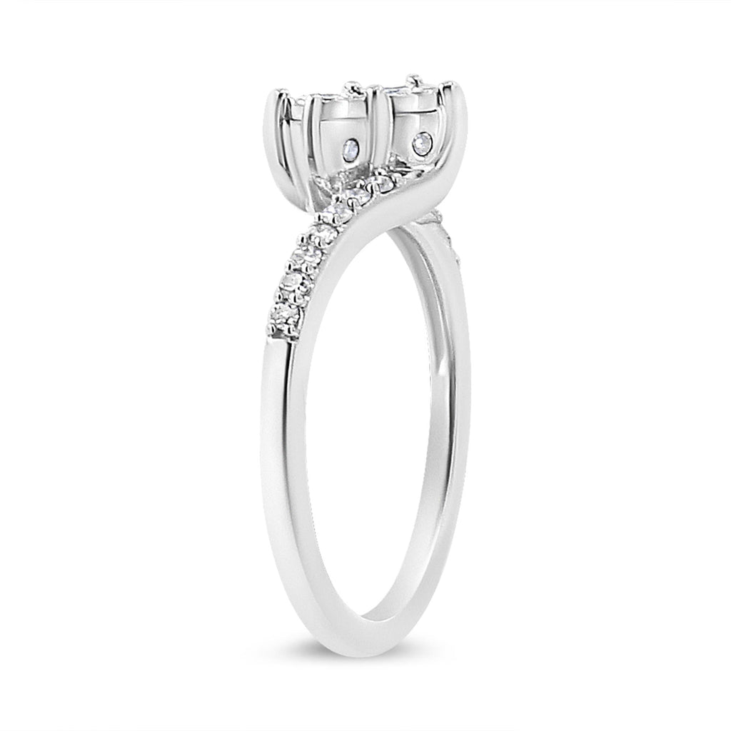 10K White Gold 1/4 Cttw Miracle Set Round Cut Diamond Two-Stone Ring (H-I Color, I2 Clarity) - Friggin Jewelry