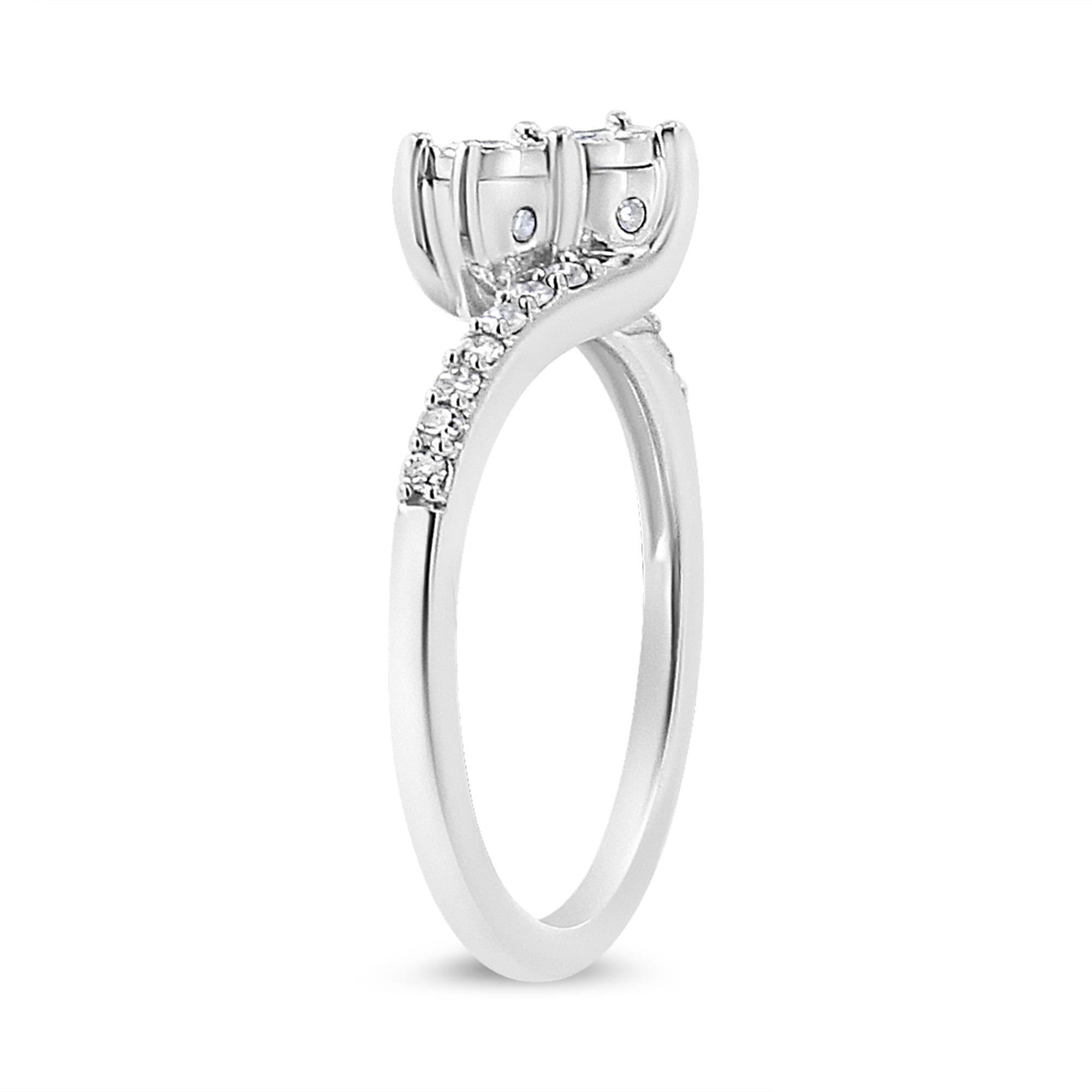 10K White Gold 1/4 Cttw Miracle Set Round Cut Diamond Two-Stone Ring (H-I Color, I2 Clarity) - Friggin Jewelry
