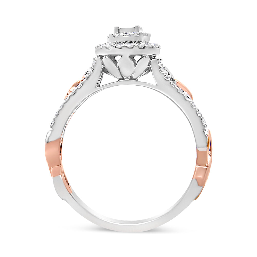 14K Rose Gold Plated .925 Sterling Silver 1/2 Cttw Round Diamond Double Frame Cross-Over Split Shank Engagement Ring (I-J Color, I2-I3 Clarity) - Friggin Jewelry