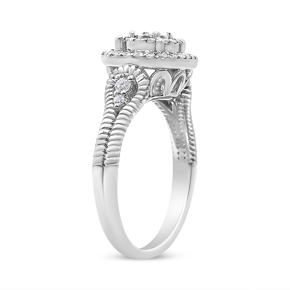 .925 Sterling Silver 1/3 Cttw Miracle Set Round-Cut Diamond Cocktail Ring (H-I Color, I1-I2 Clarity) - Friggin Jewelry