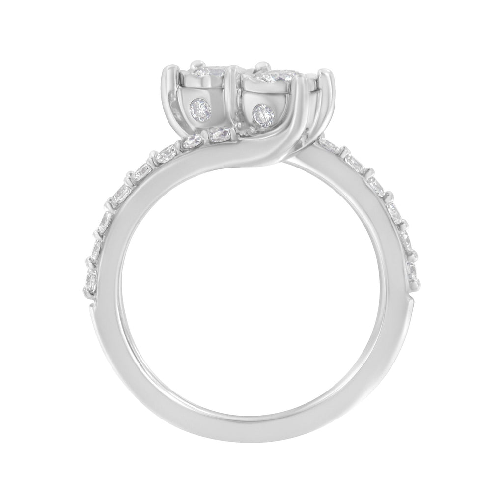 10K White Gold Two-Stone Miracle-Set Diamond Bypass Ring (1 Cttw, H-I Color, I1-I2 Clarity) - Friggin Jewelry Premium