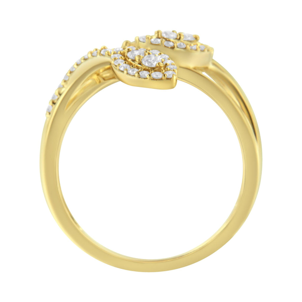 10K Yellow Gold 1/2 Cttw Round-Cut Diamond Layered Crossover Triple Leaf Bypass Ring (I-J Color, I1-I2 Clarity) - Friggin Jewelry