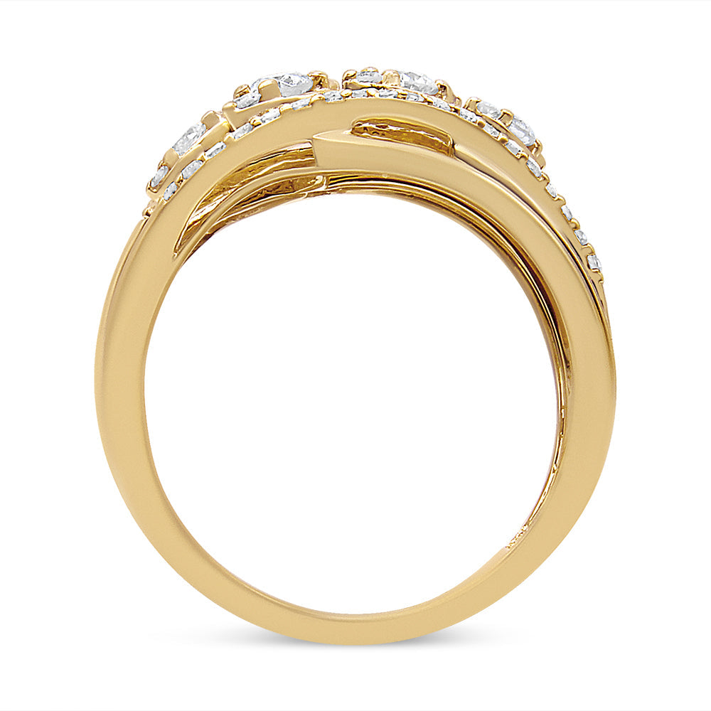 10K Yellow Gold 1/2 Cttw Round-Cut Multi Row Diamond Split Shank Cocktail Ring (H-I Color, SI2-I1 Clarity) - Friggin Jewelry