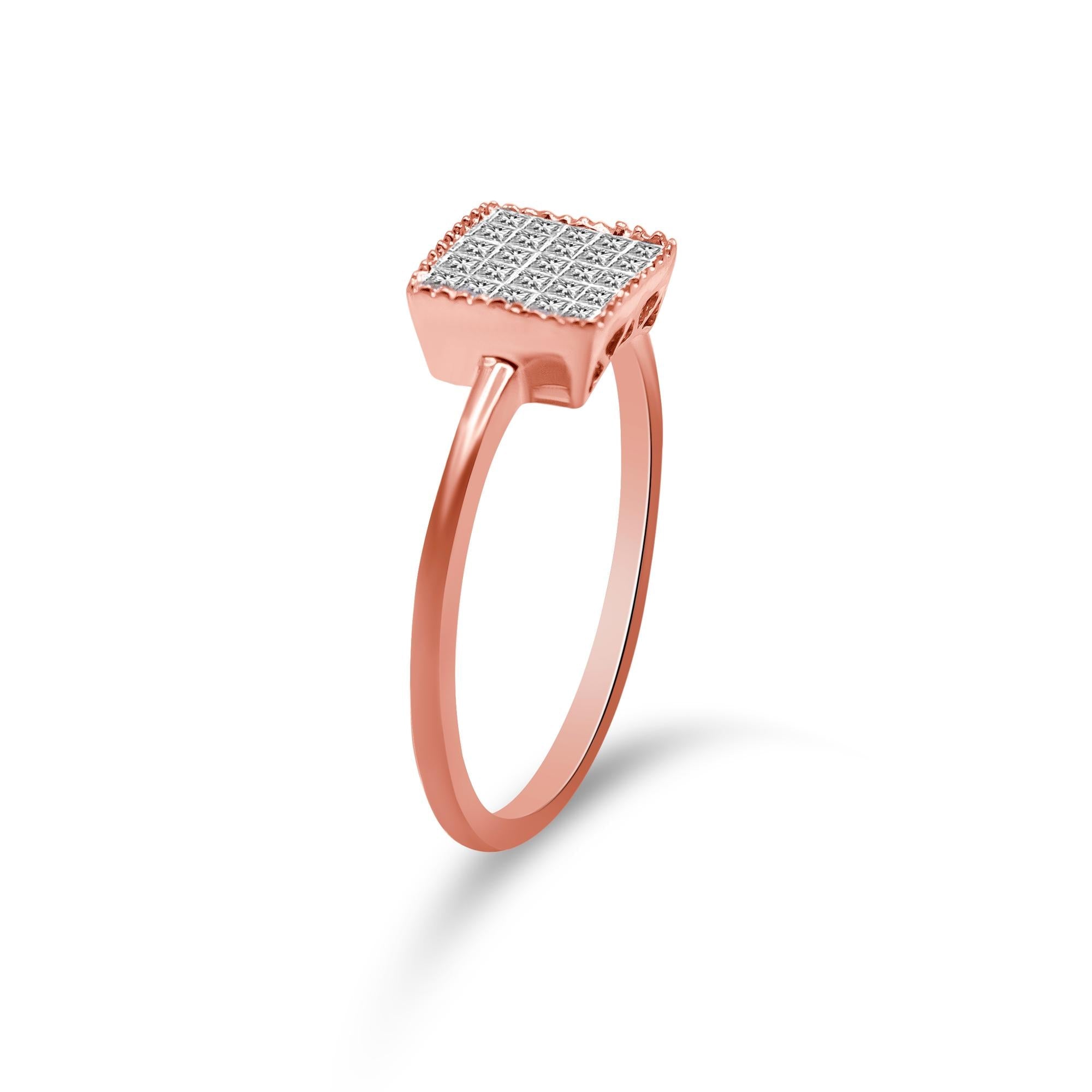 10K Rose Gold 1/3 Cttw Invisible Set Princess Cut Diamond Composite Square Shape Ring for Women (H-I color, I1-I2 clarity) - Friggin Jewelry