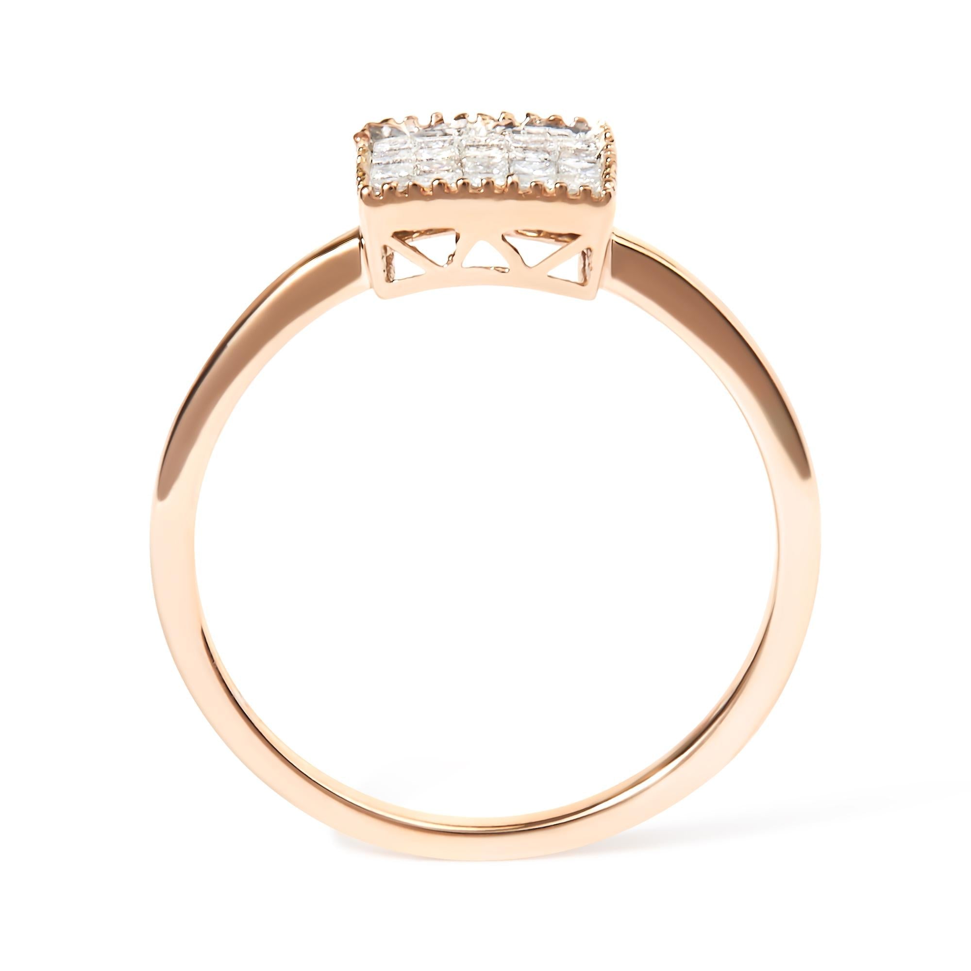 10K Rose Gold 1/3 Cttw Invisible Set Princess Cut Diamond Composite Square Shape Ring (H-I color, I1-I2 clarity) - Friggin Jewelry