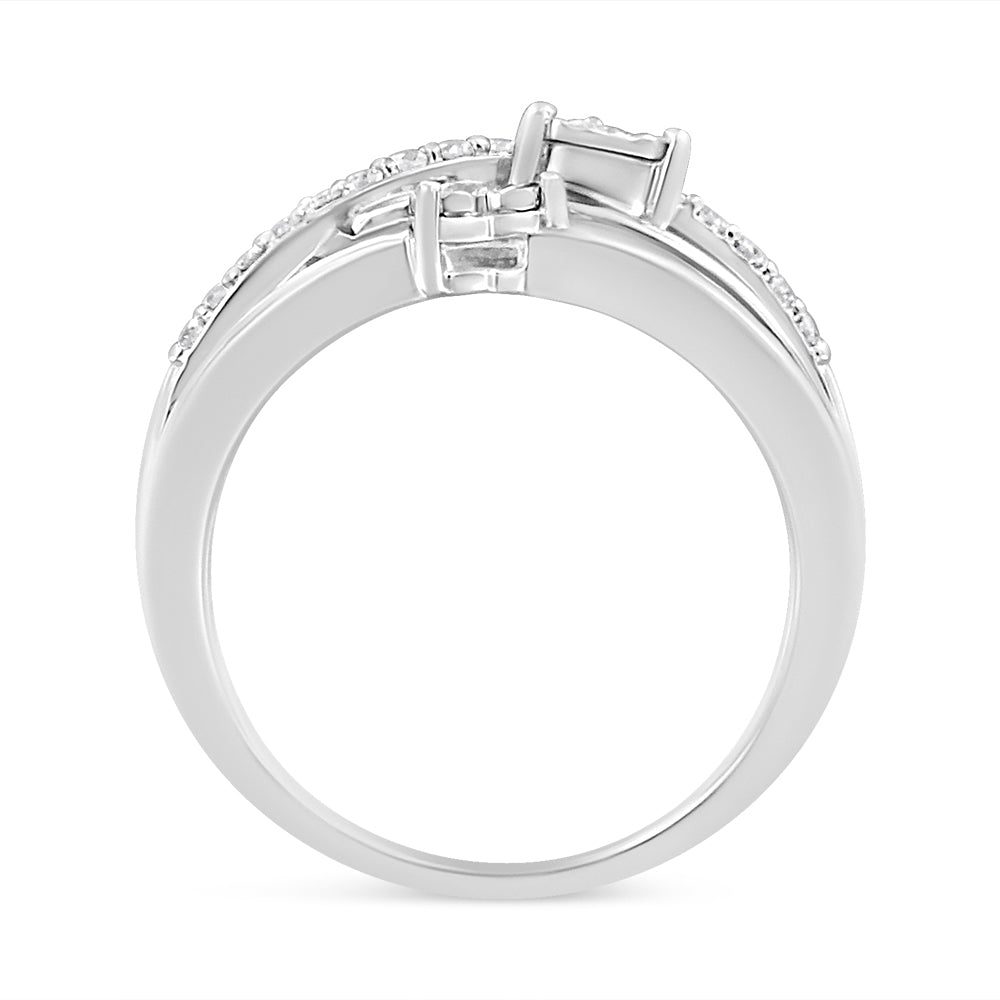Anillo de plata de ley 925 con diamantes de 1/5 ct engastados milagros y con forma de corazón cruzado (color IJ, claridad I2-I3) - Friggin Jewelry